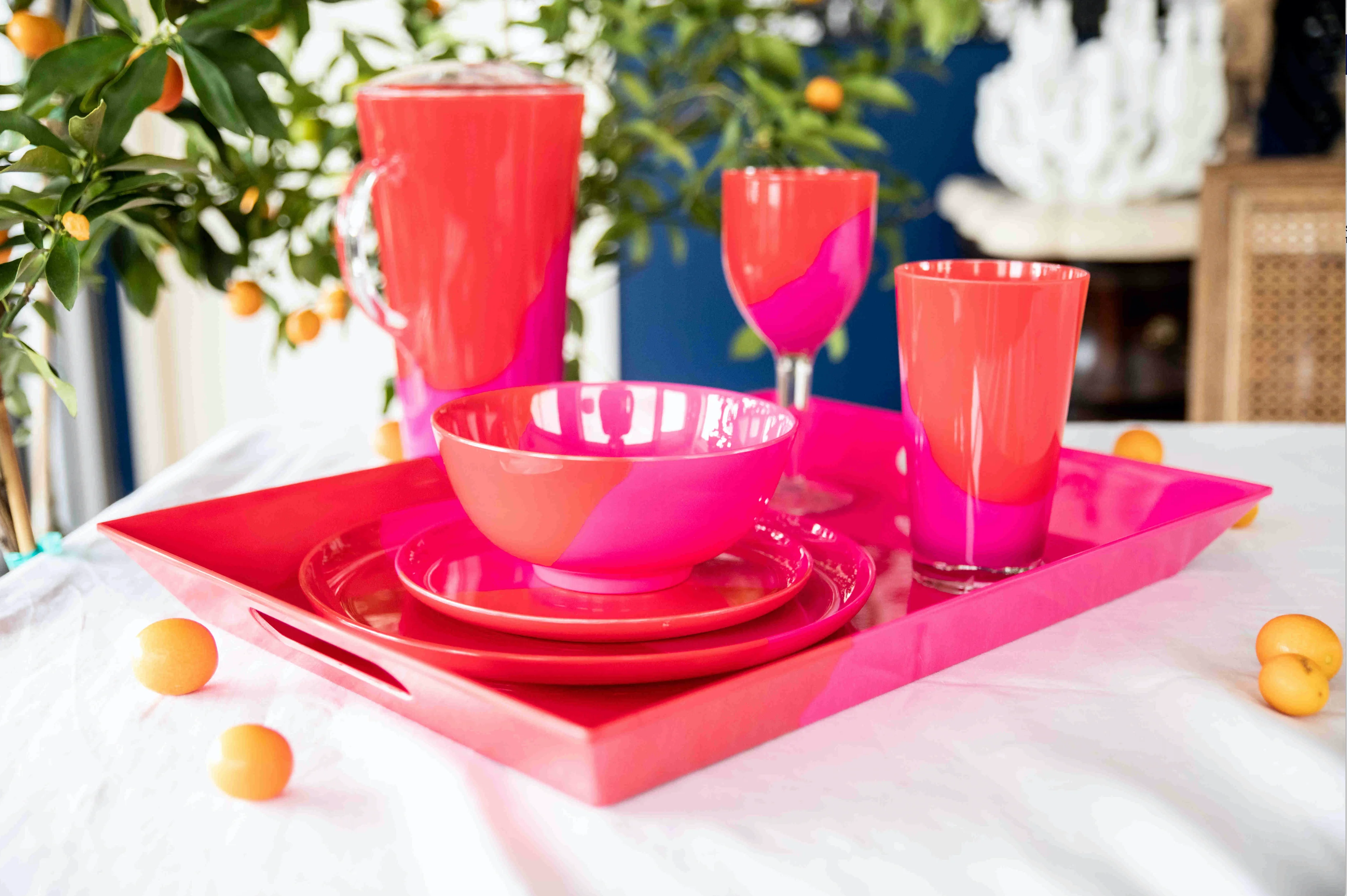 1/2 & 1/2 Melamine Dinner Plate (Fuchsia/Red), Set of 4 - Image 4