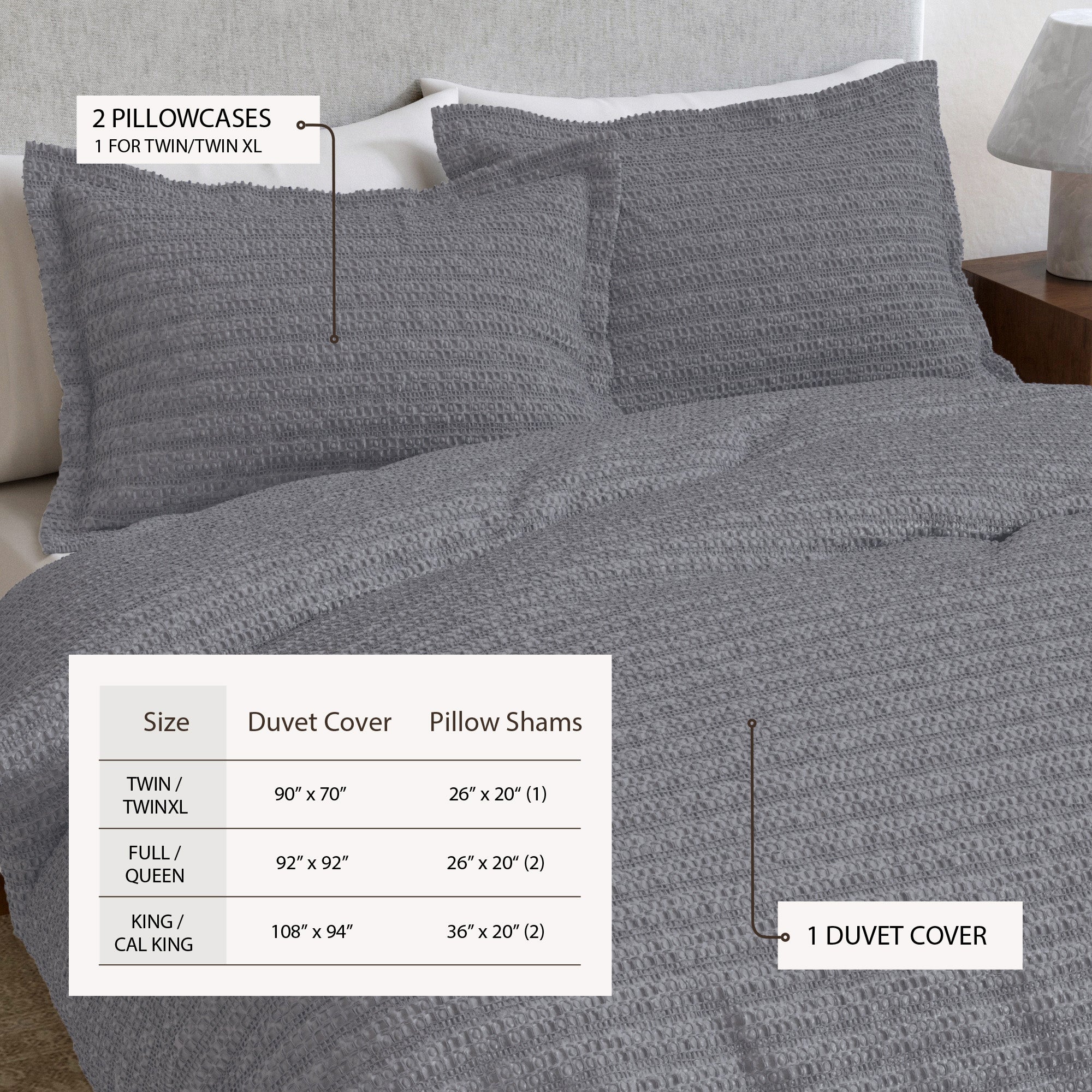 100% Cotton Honeycomb Waffle Duvet Set - Mattea Collection - Image 39