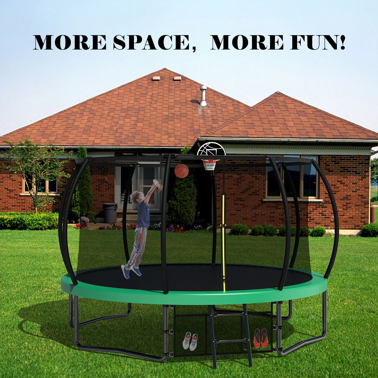 12' Recreational Kids Outdoor Trampoline With Safety Enclosure Net & Ladder - Image 8