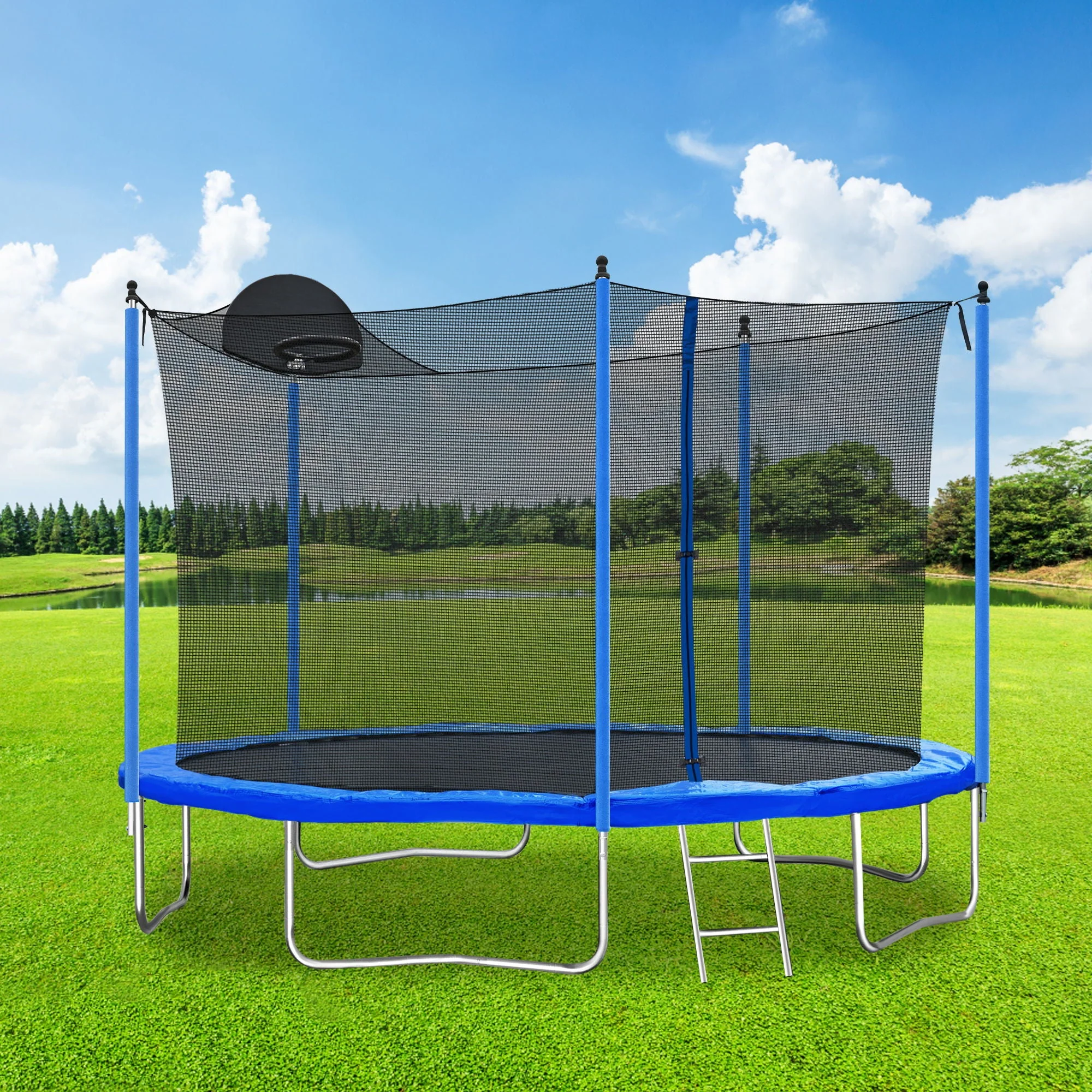 12Ft Trampoline For Adults & Kids With Basketball Hoop, Outdoor - Image 3