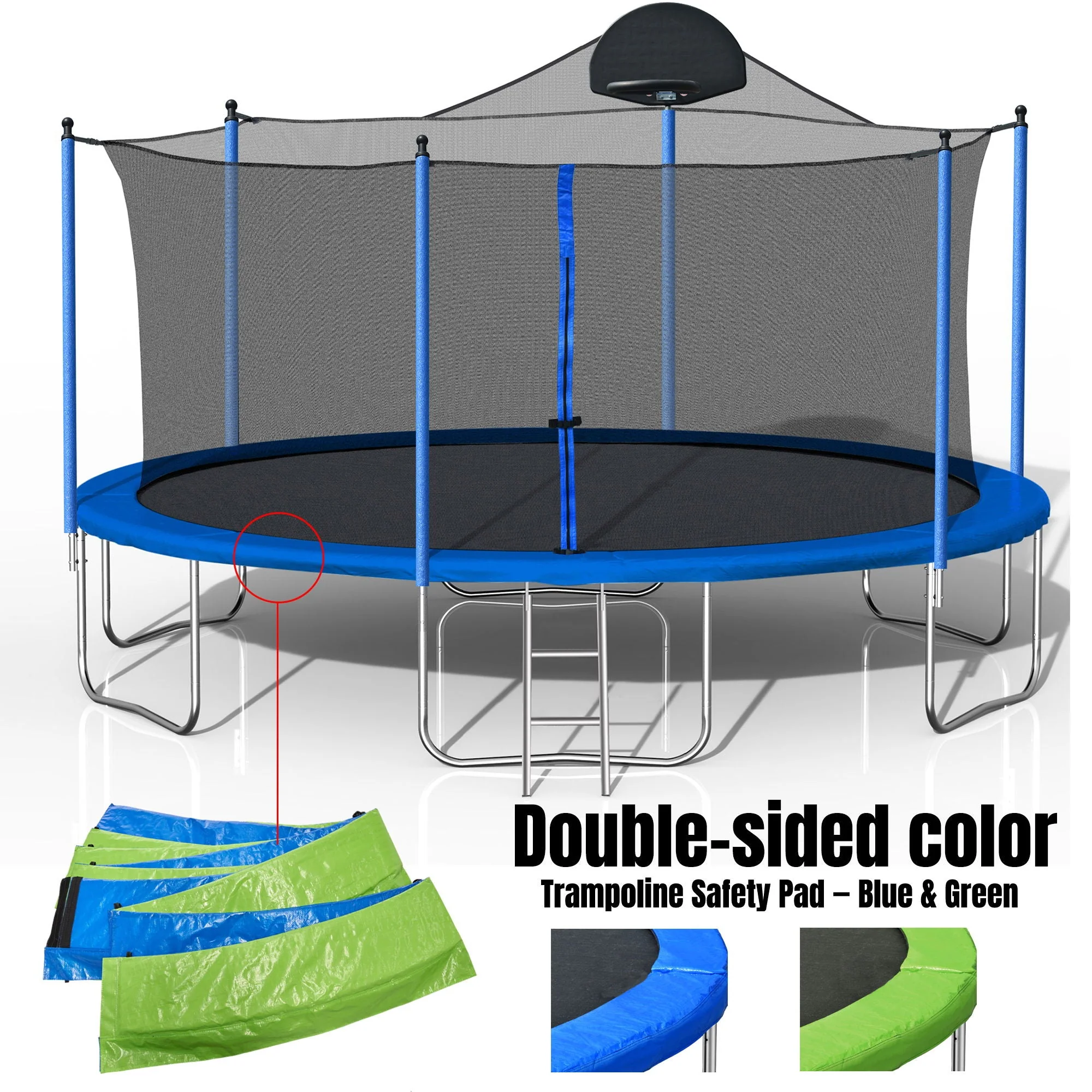 14Ft Trampoline For Adults & Kids With Basketball Hoop - Blue - Image 3