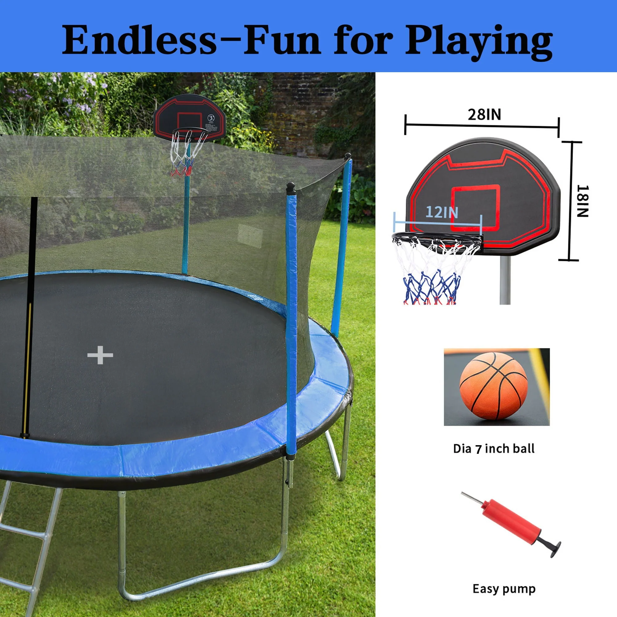 15Ft Trampoline With Basketball Hoop Inflator And Ladder - Image 5
