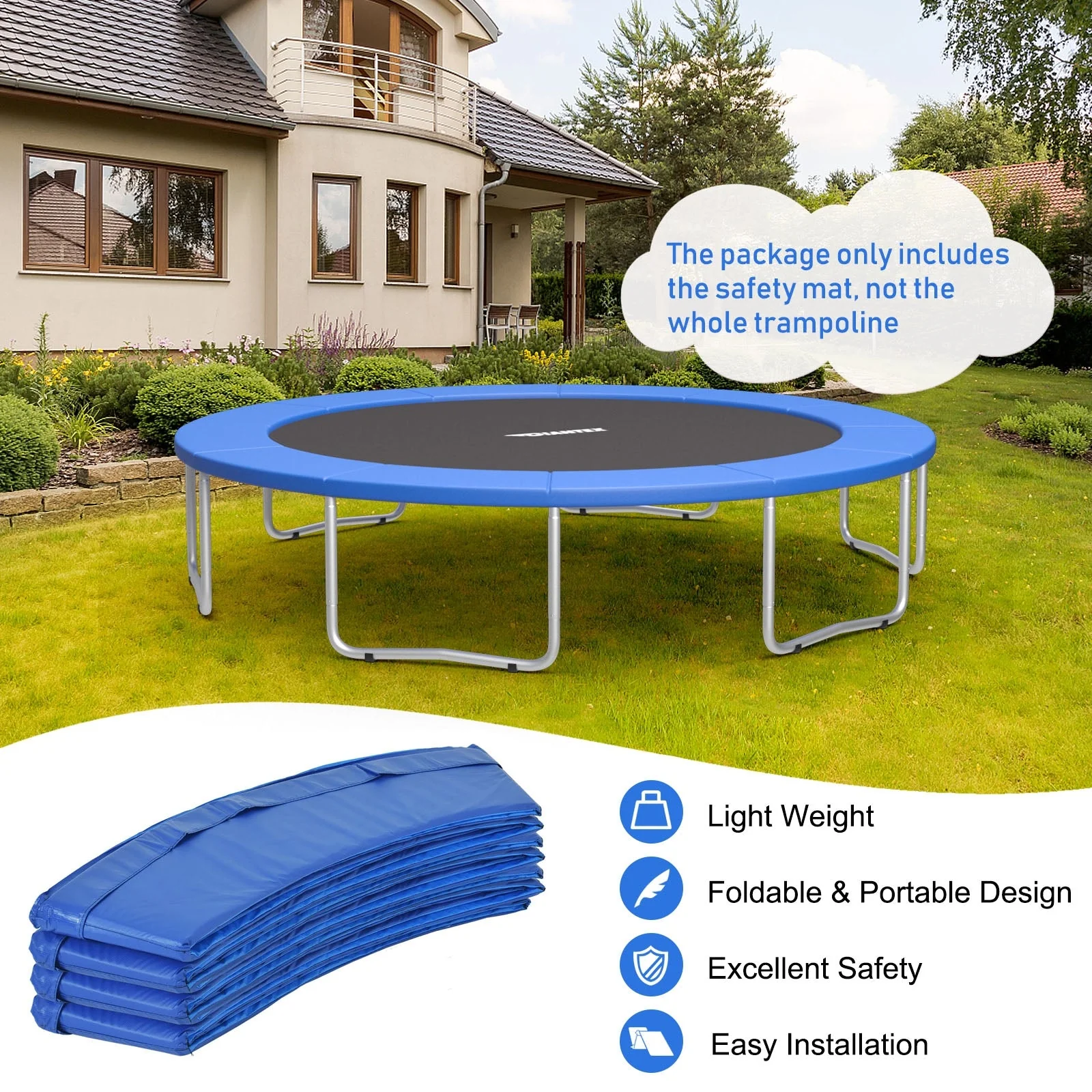 16 Feet Waterproof and Tear-Resistant Universal Trampoline Safety Pad Spring Cover-Blue - Image 6