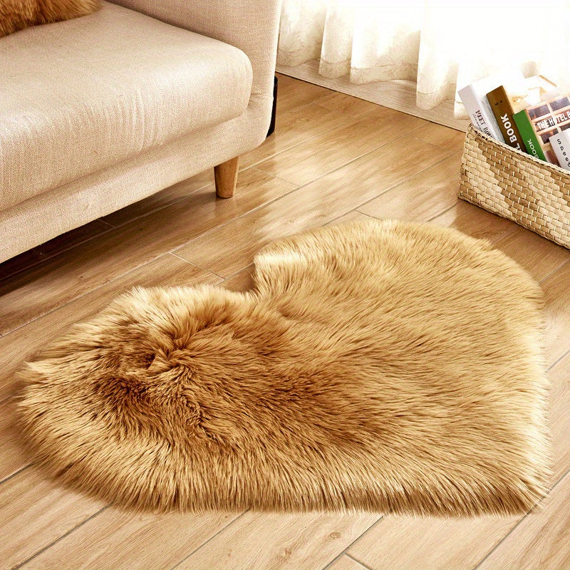 Faux Fur Room Rug, Heart Shaped Plush Rug - Image 12