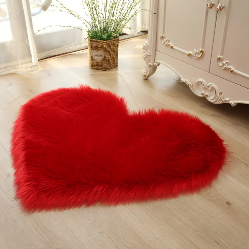 Faux Fur Room Rug, Heart Shaped Plush Rug - Image 8