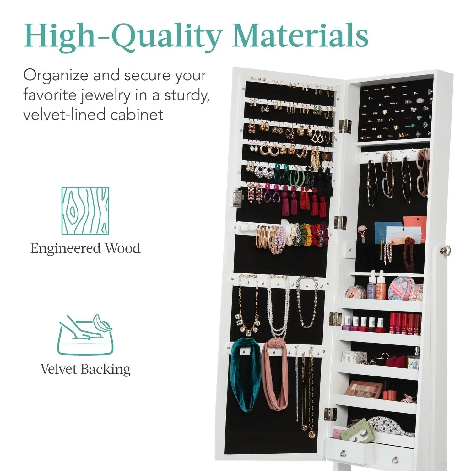 2-in-1 White Freestanding Mirror / Jewelry Organizer Armoire Cabinet - Image 4