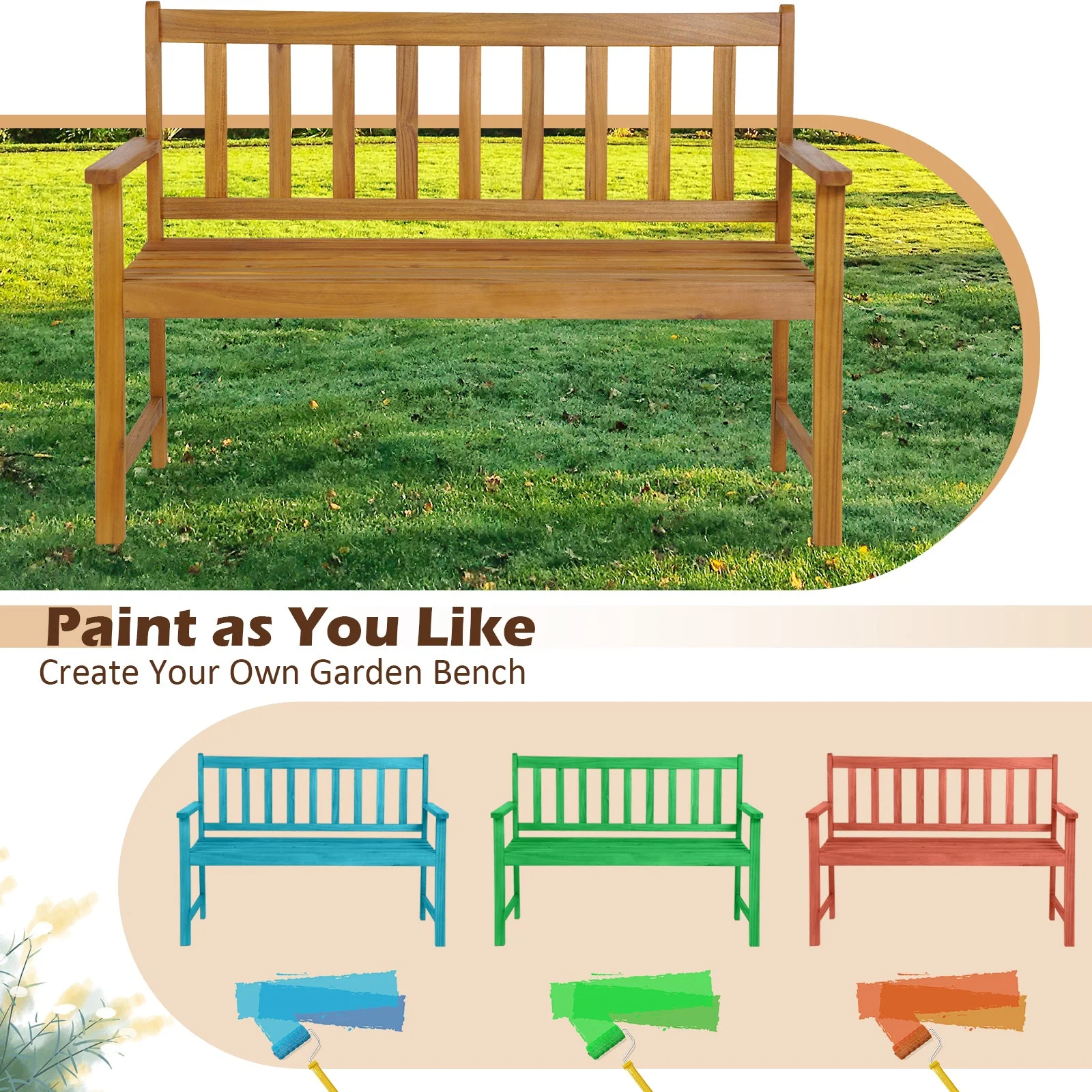 2-Person Outdoor Acacia Wood Bench with Backrest - Image 7