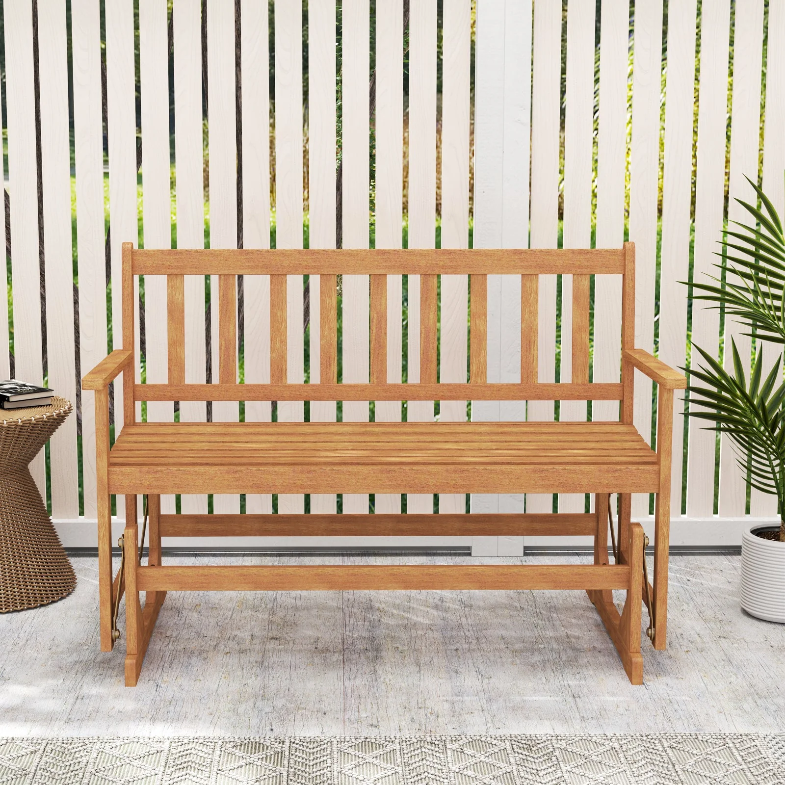 2-Person Outdoor Acacia Wood Glider Bench - Image 6