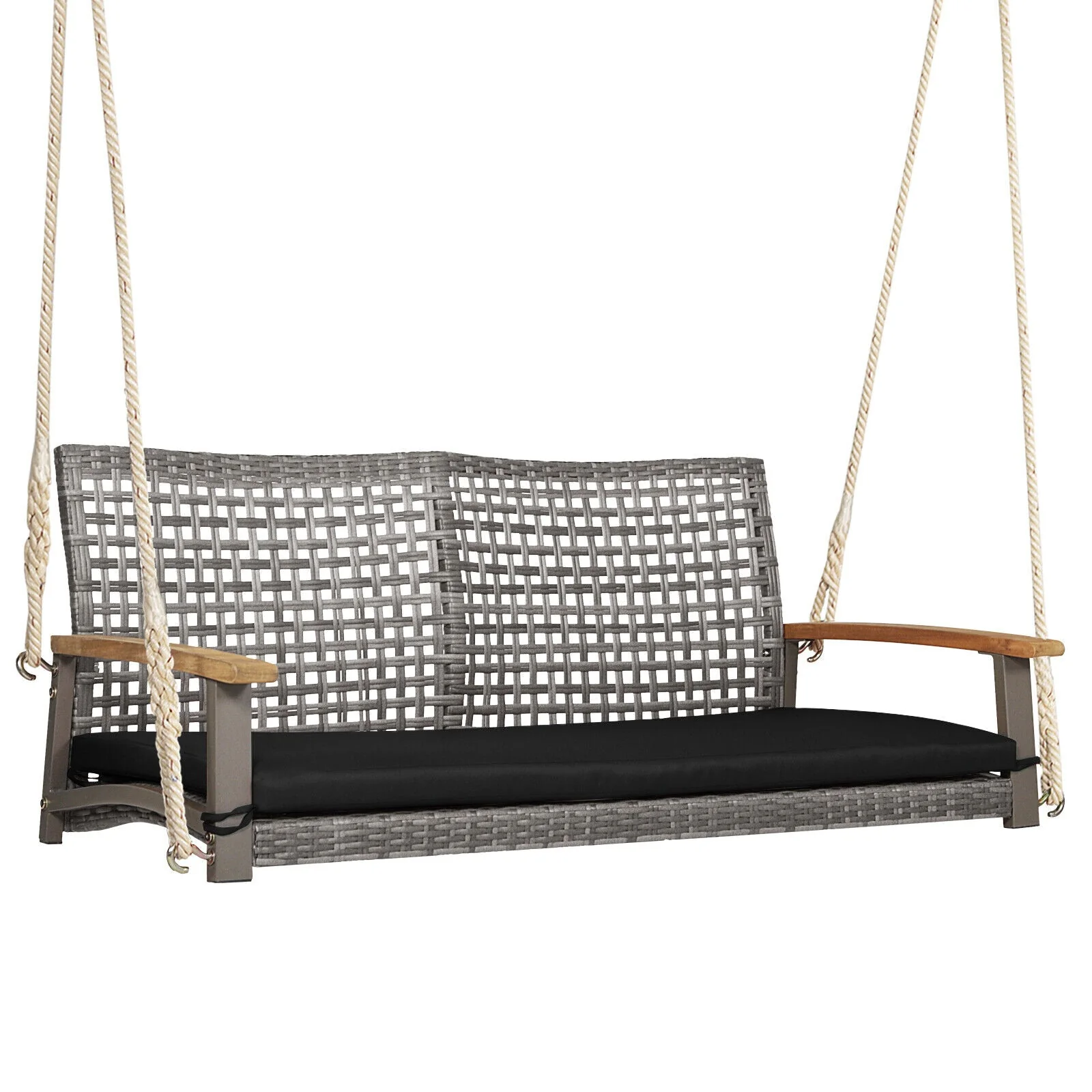 2-Person Patio Wicker Hanging Swing Chair - Black - Image 3