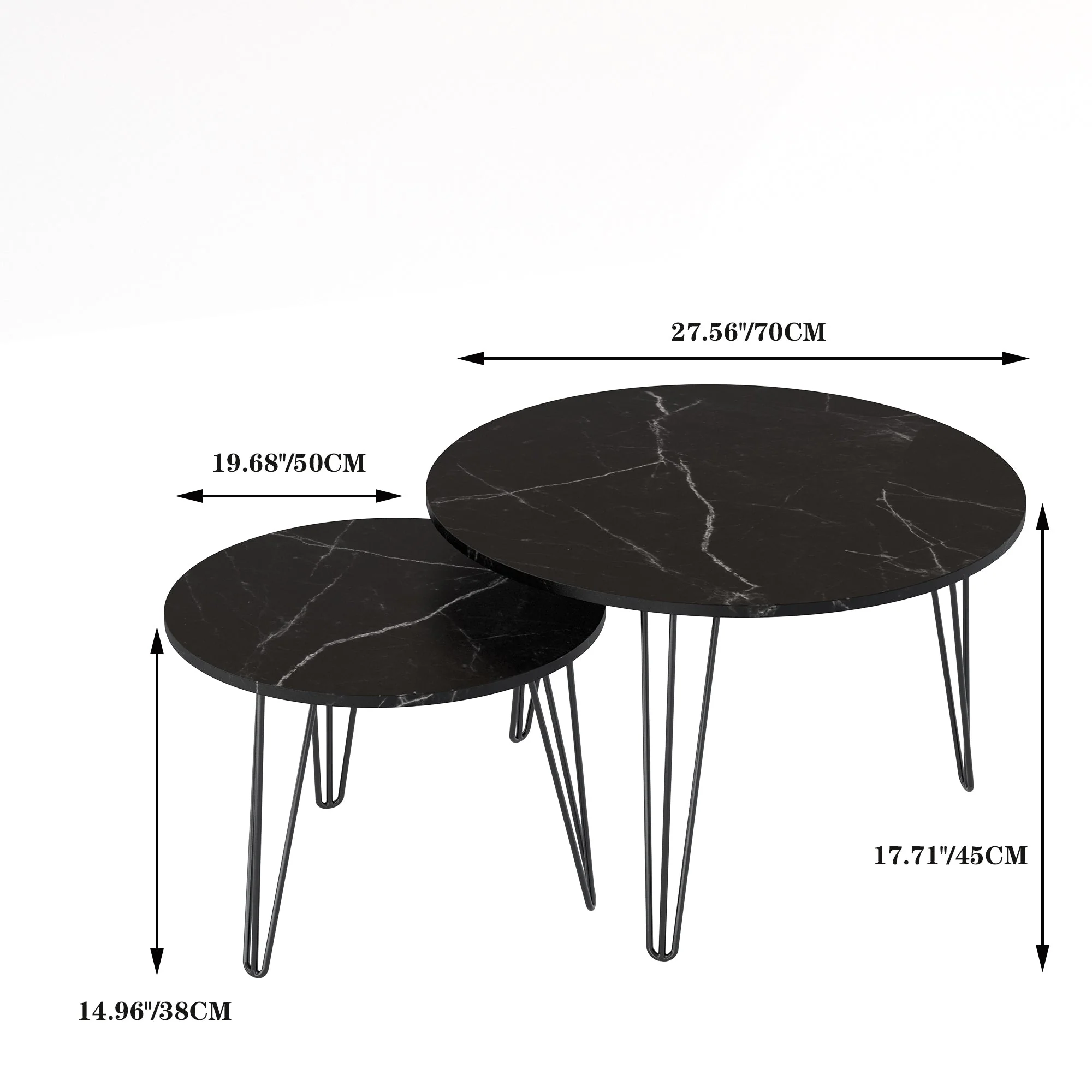 27.56'' Round Nesting Coffee Table Set of 2, End Table Set, Black - Image 16