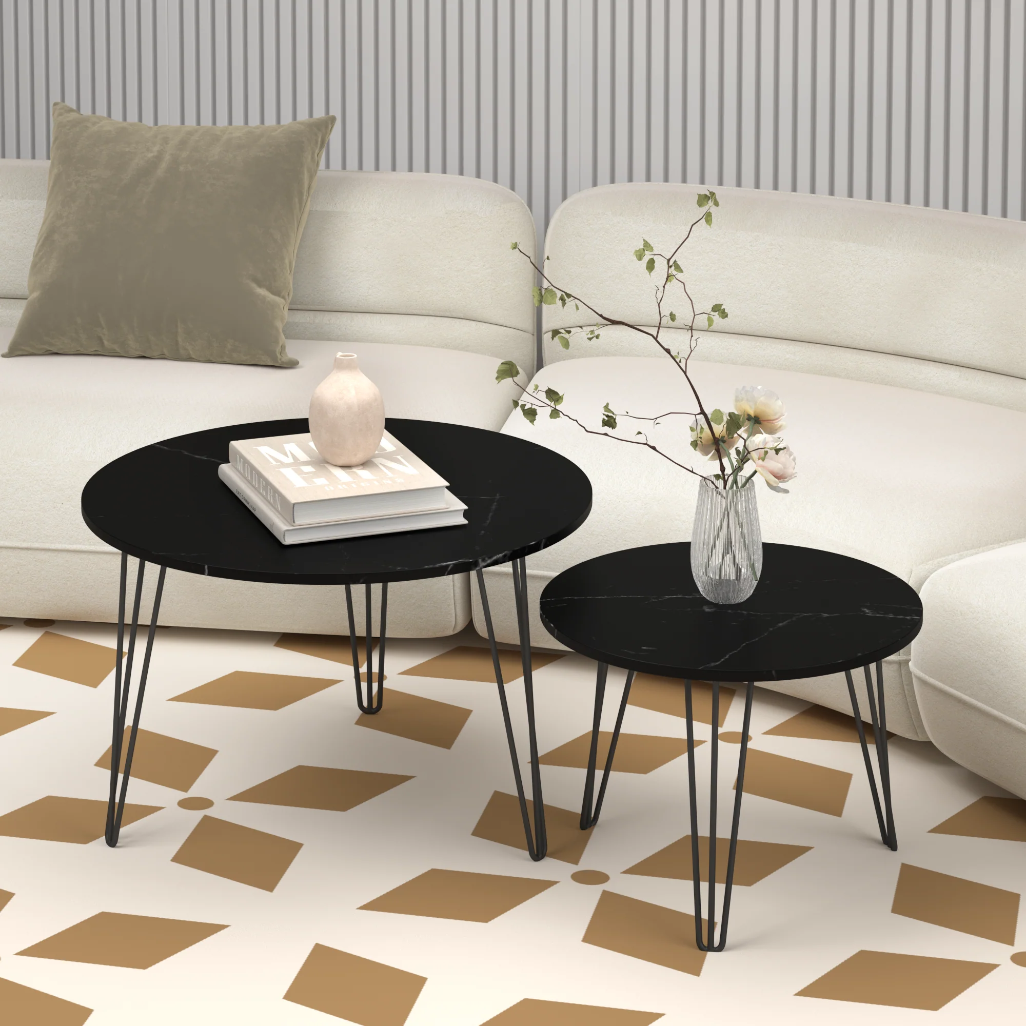 27.56'' Round Nesting Coffee Table Set of 2, End Table Set, Black - Image 4