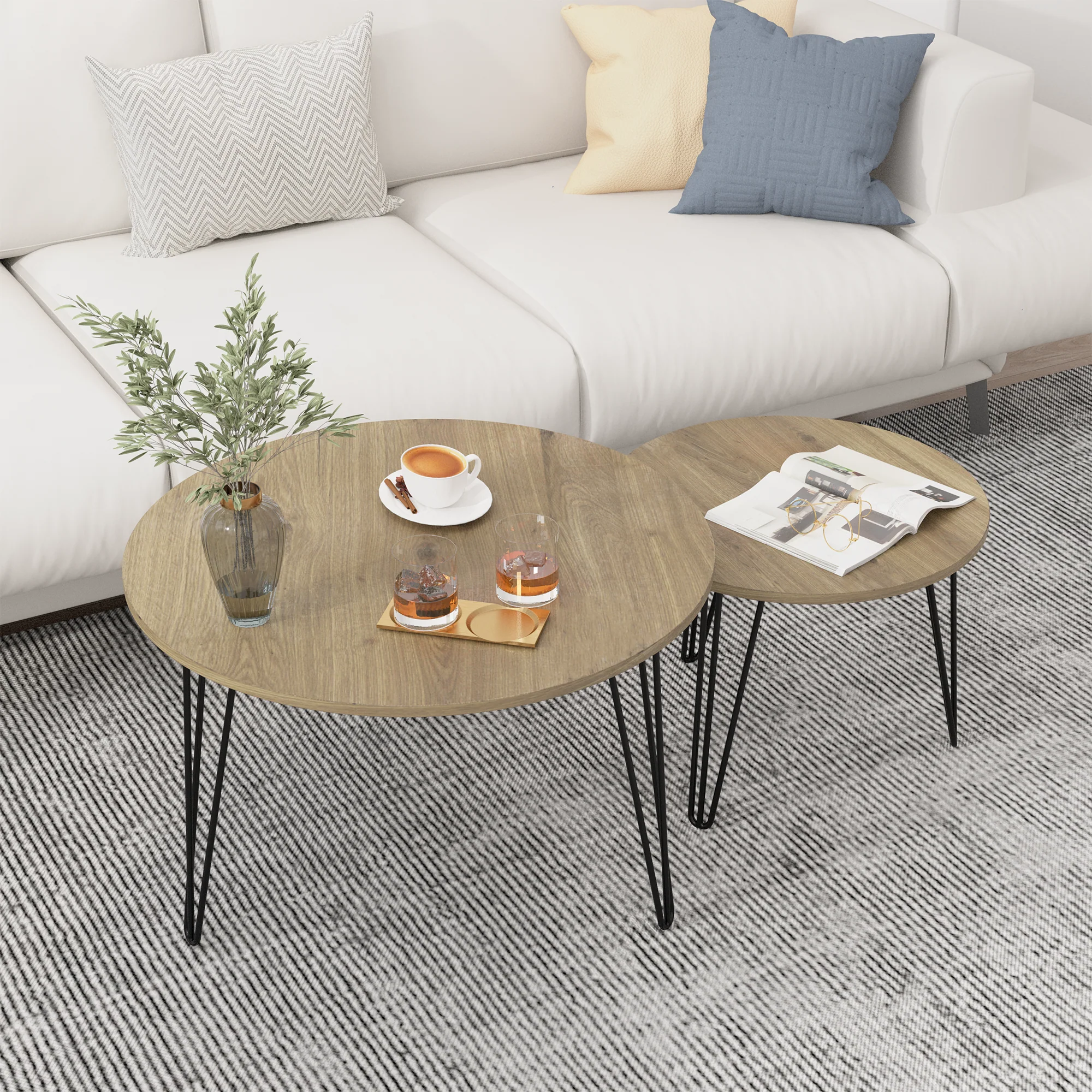 27.56'' Round Nesting Coffee Table Set of 2, End Table Set, Brown - Image 11