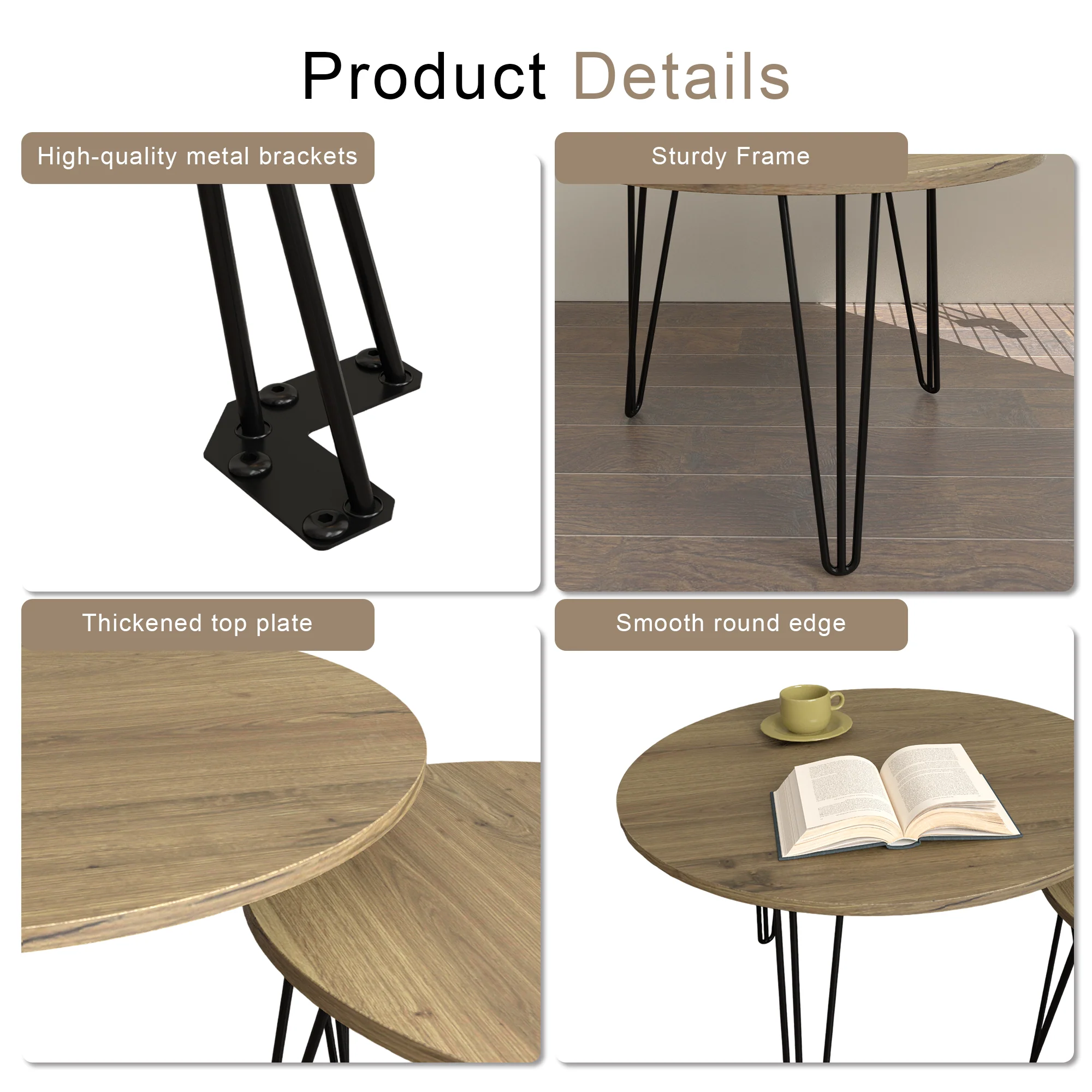 27.56'' Round Nesting Coffee Table Set of 2, End Table Set, Brown - Image 15