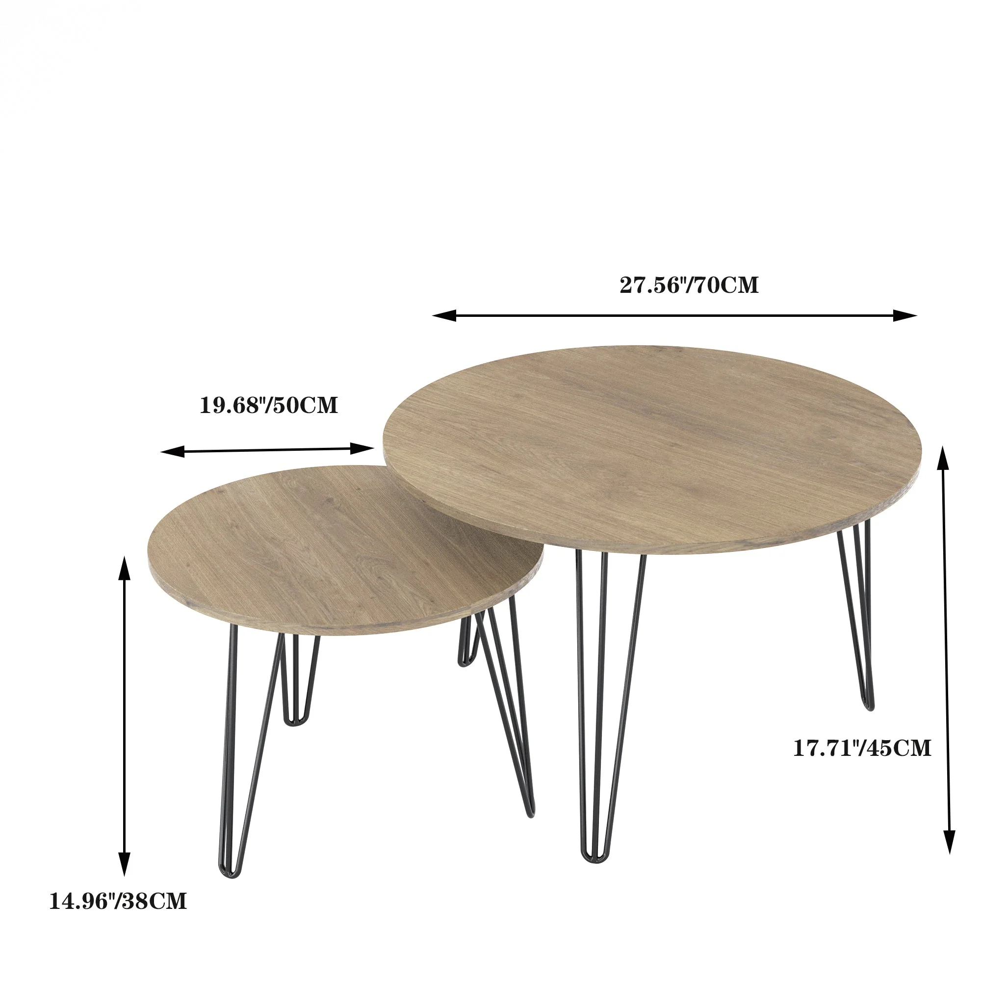27.56'' Round Nesting Coffee Table Set of 2, End Table Set, Brown - Image 21