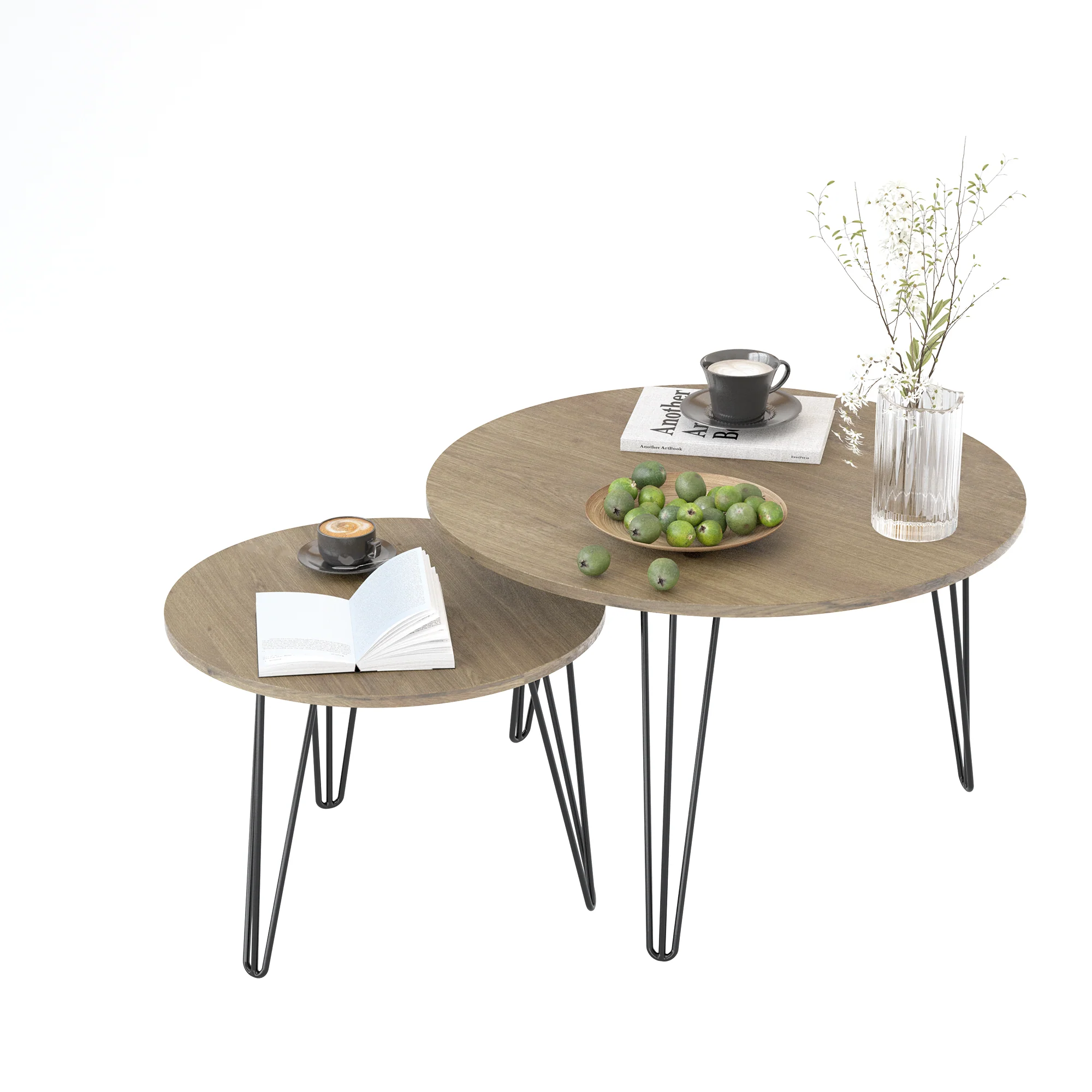 27.56'' Round Nesting Coffee Table Set of 2, End Table Set, Brown - Image 23