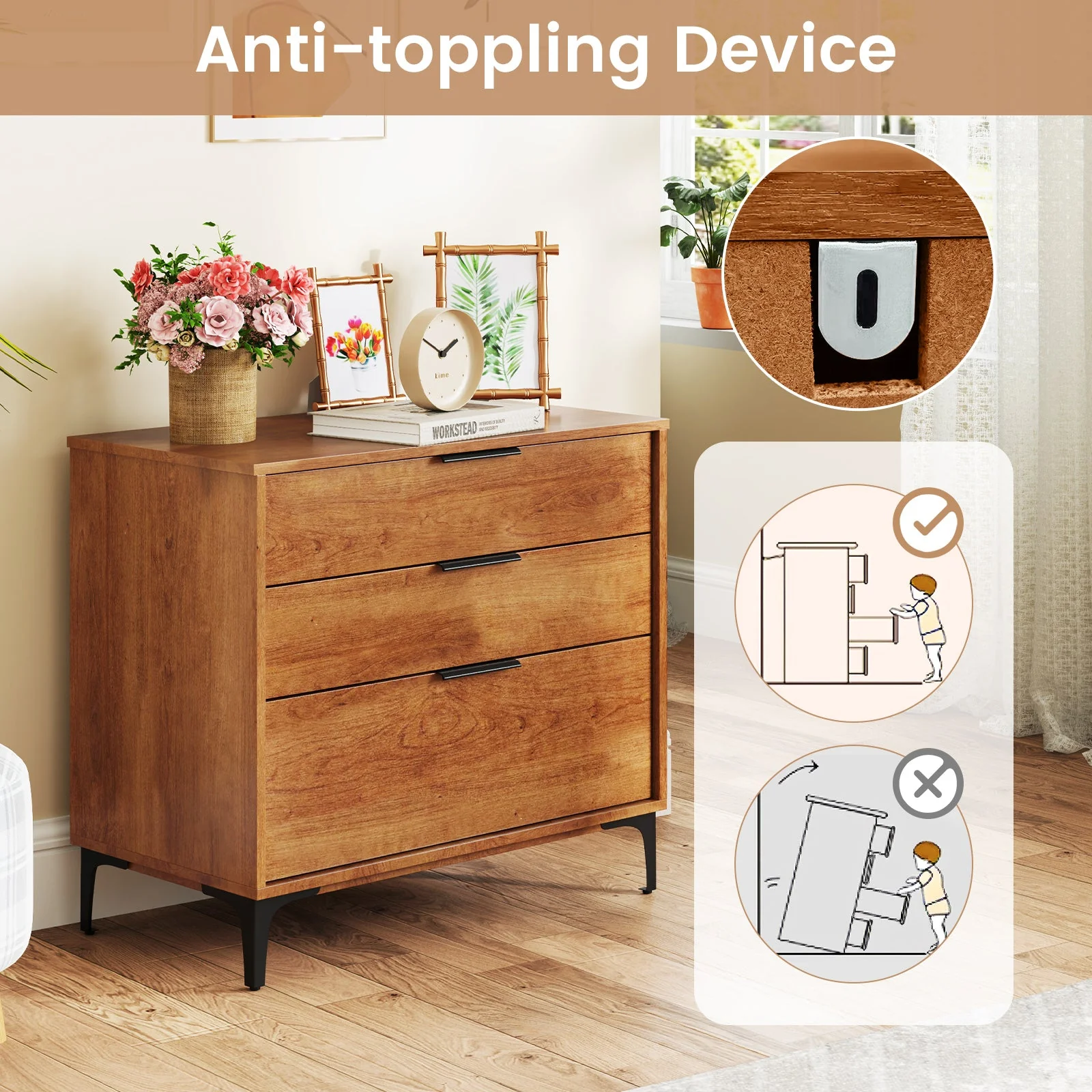 3 Drawer Dresser with Interlock System - Cherry - Image 8