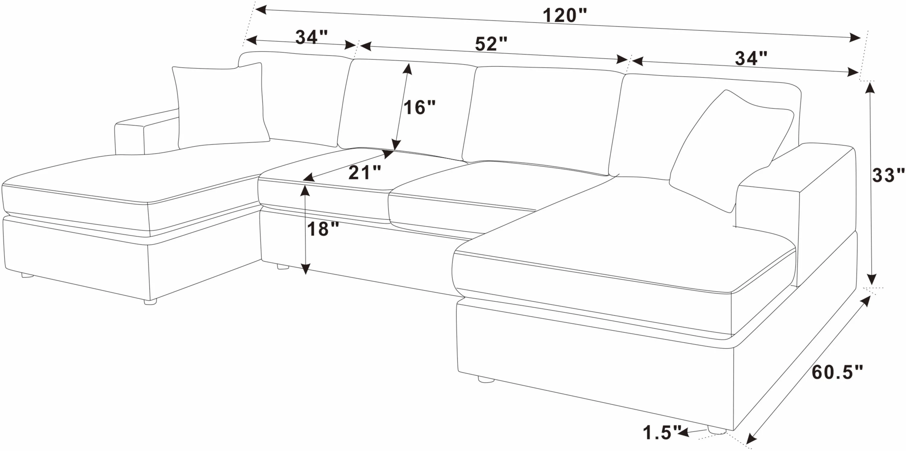 3 - Piece Corduroy Double-Chaise Sectional Sofa - Image 8