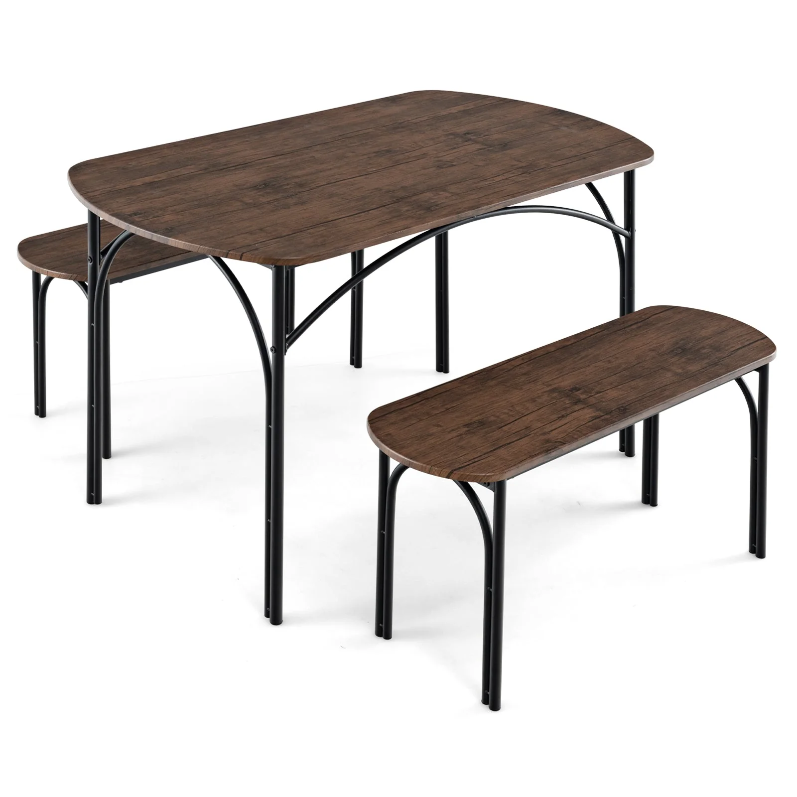 3-Piece Dining Table Set for 4 with Metal Frame - Brown - Image 3