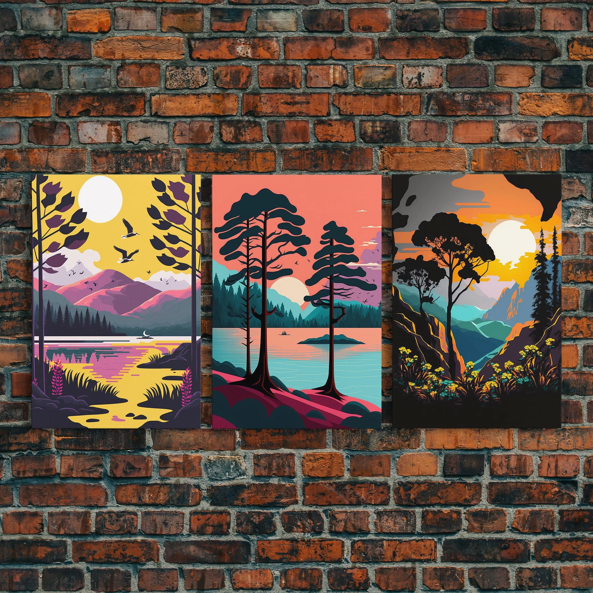 3 Piece Framed Canvas Wall Art, Mountain Range Top Print - Image 5