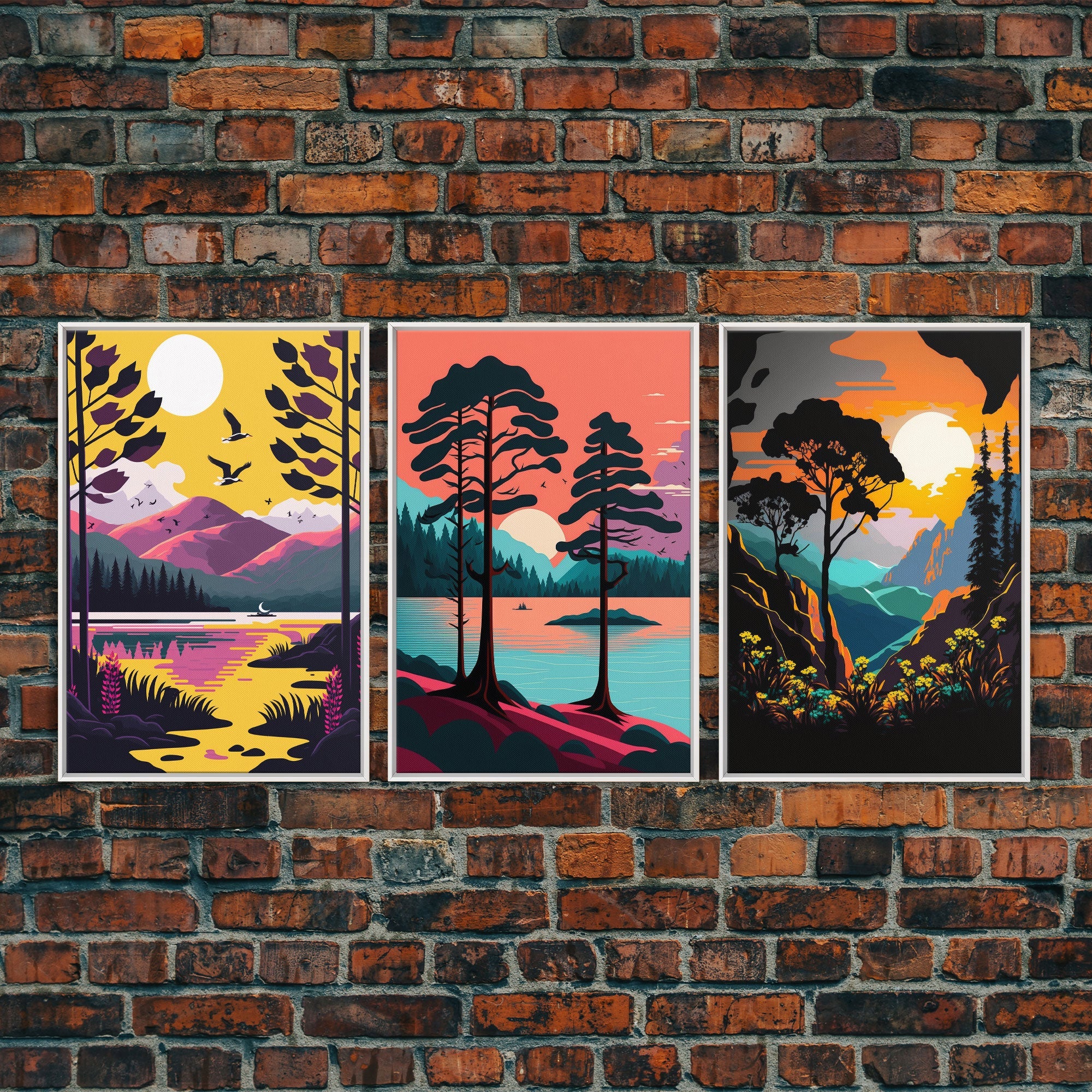 3 Piece Framed Canvas Wall Art, Mountain Range Top Print - Image 6