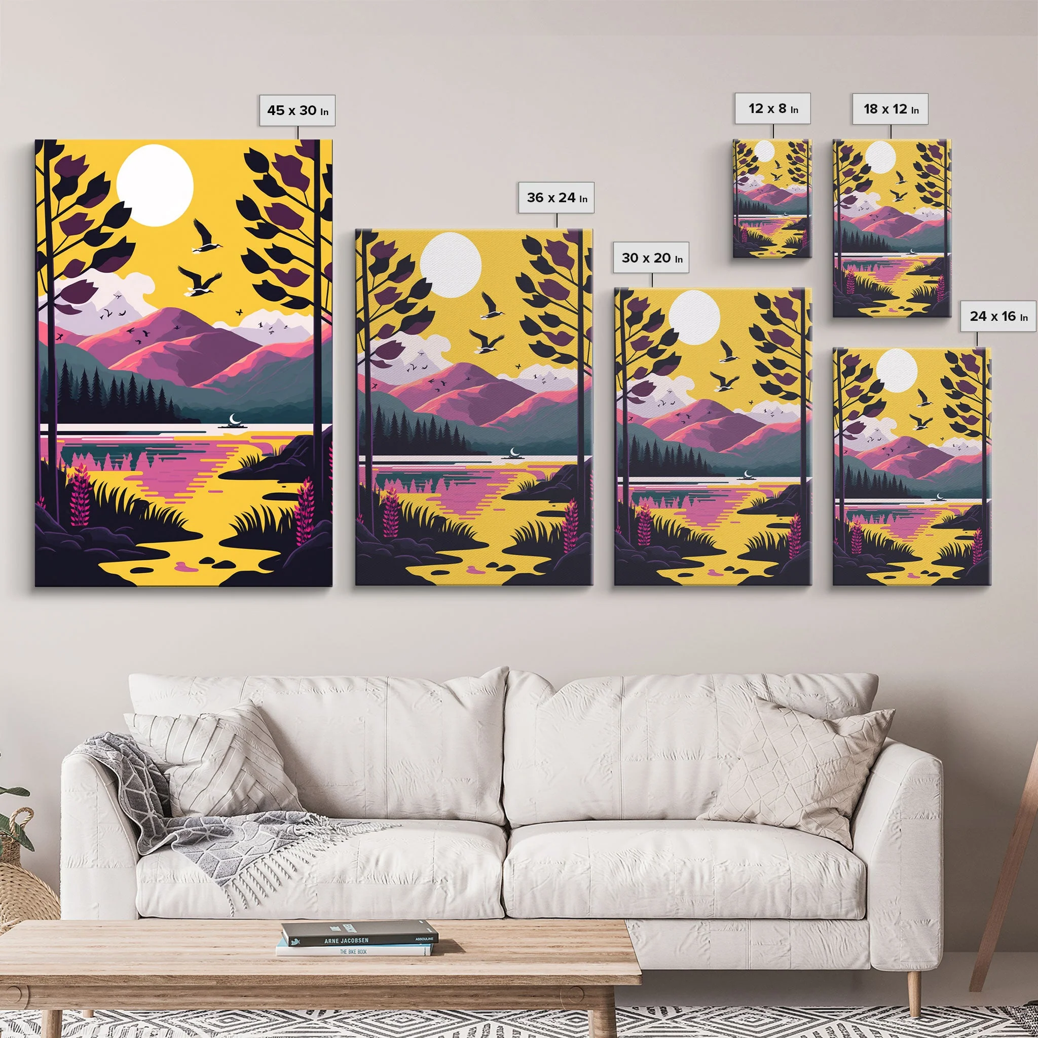 3 Piece Framed Canvas Wall Art, Mountain Range Top Print - Image 7