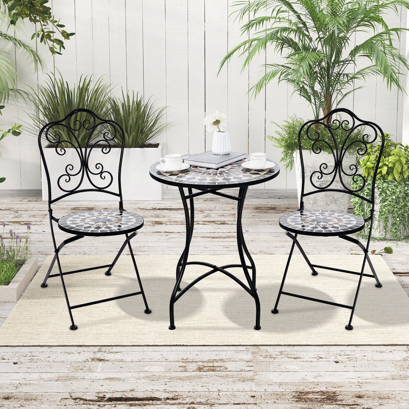 3 Piece Patio Bistro Set with Round Table and 2 Folding Chairs - Image 2