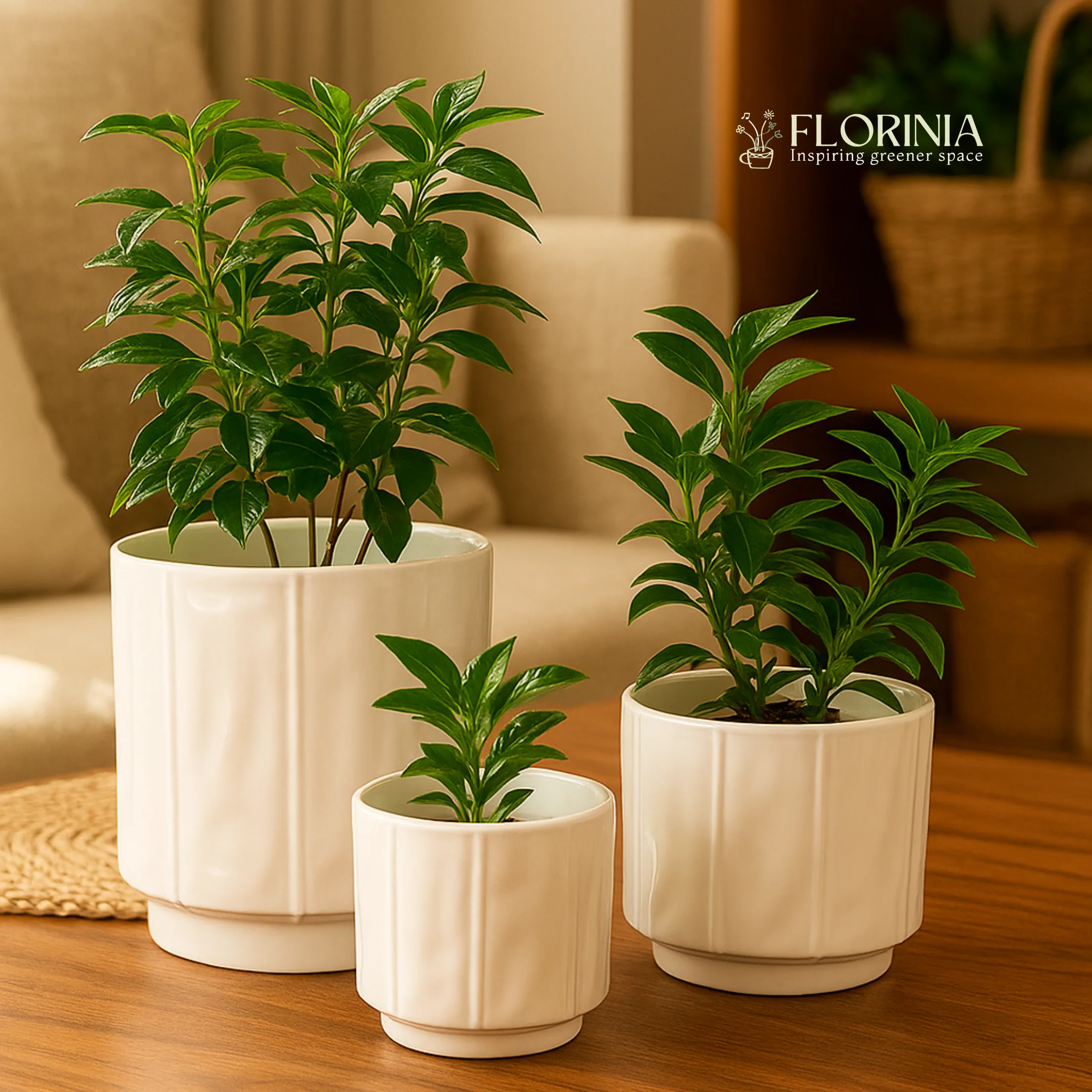 3-Piece White Stoneware Planter Pot Set with Soft Vertical Texture - Image 2