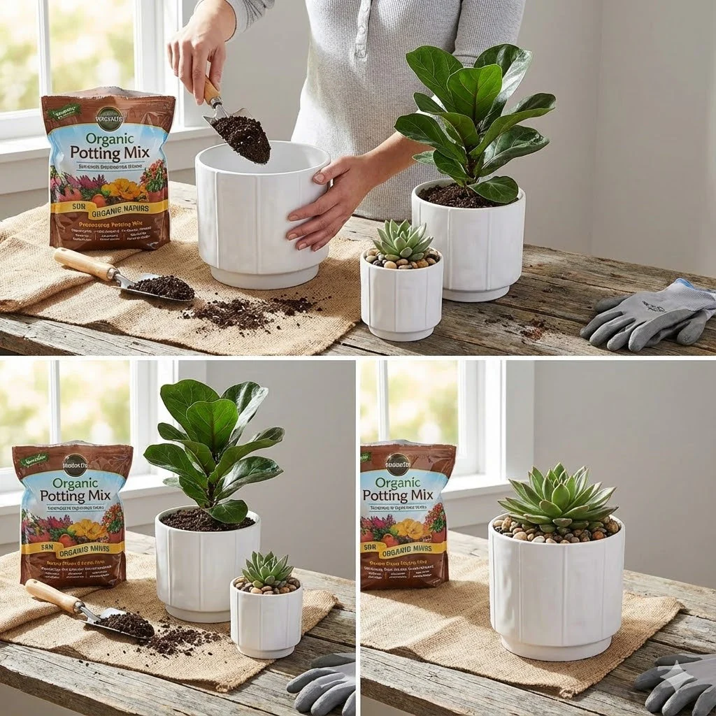 3-Piece White Stoneware Planter Pot Set with Soft Vertical Texture - Image 3