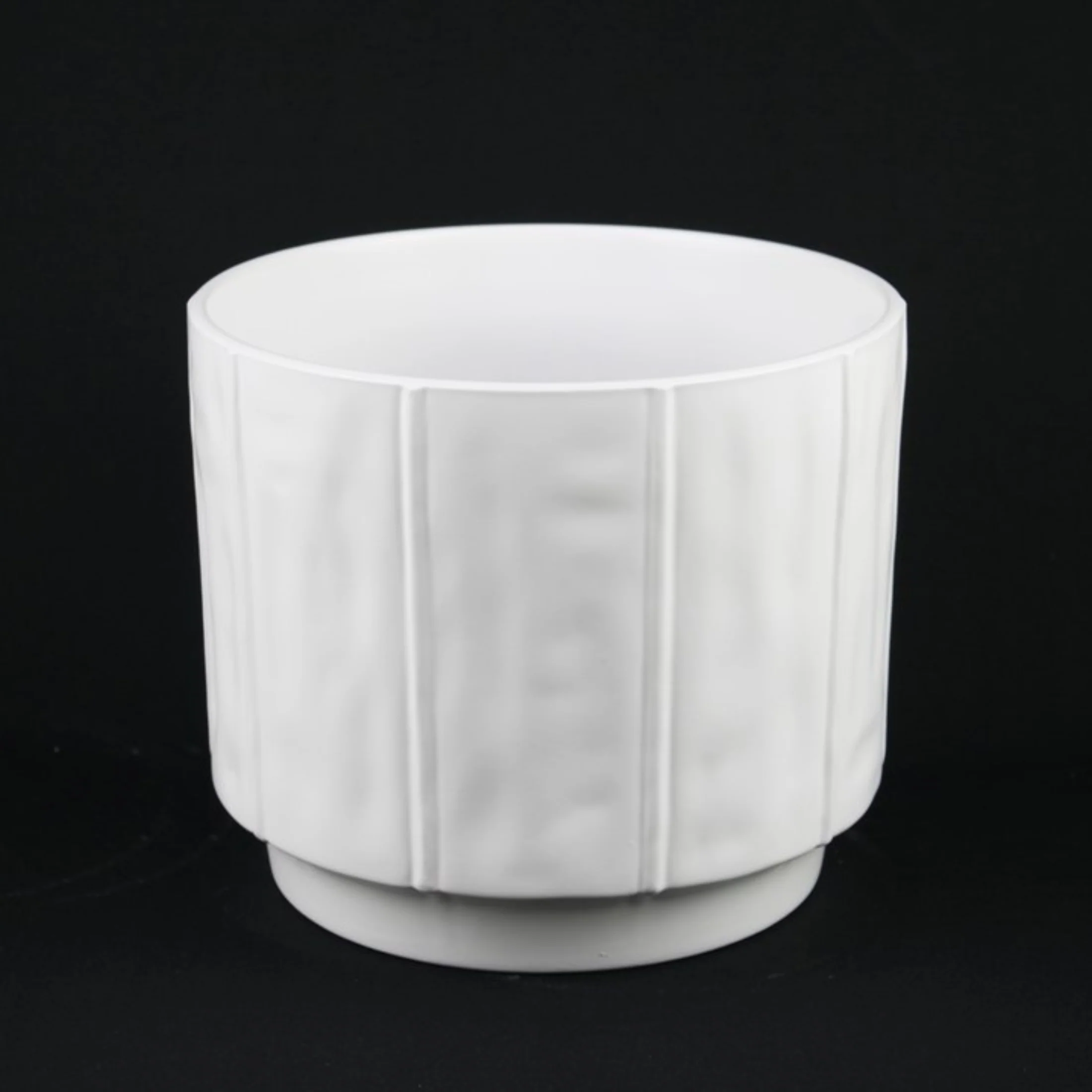 3-Piece White Stoneware Planter Pot Set with Soft Vertical Texture - Image 6