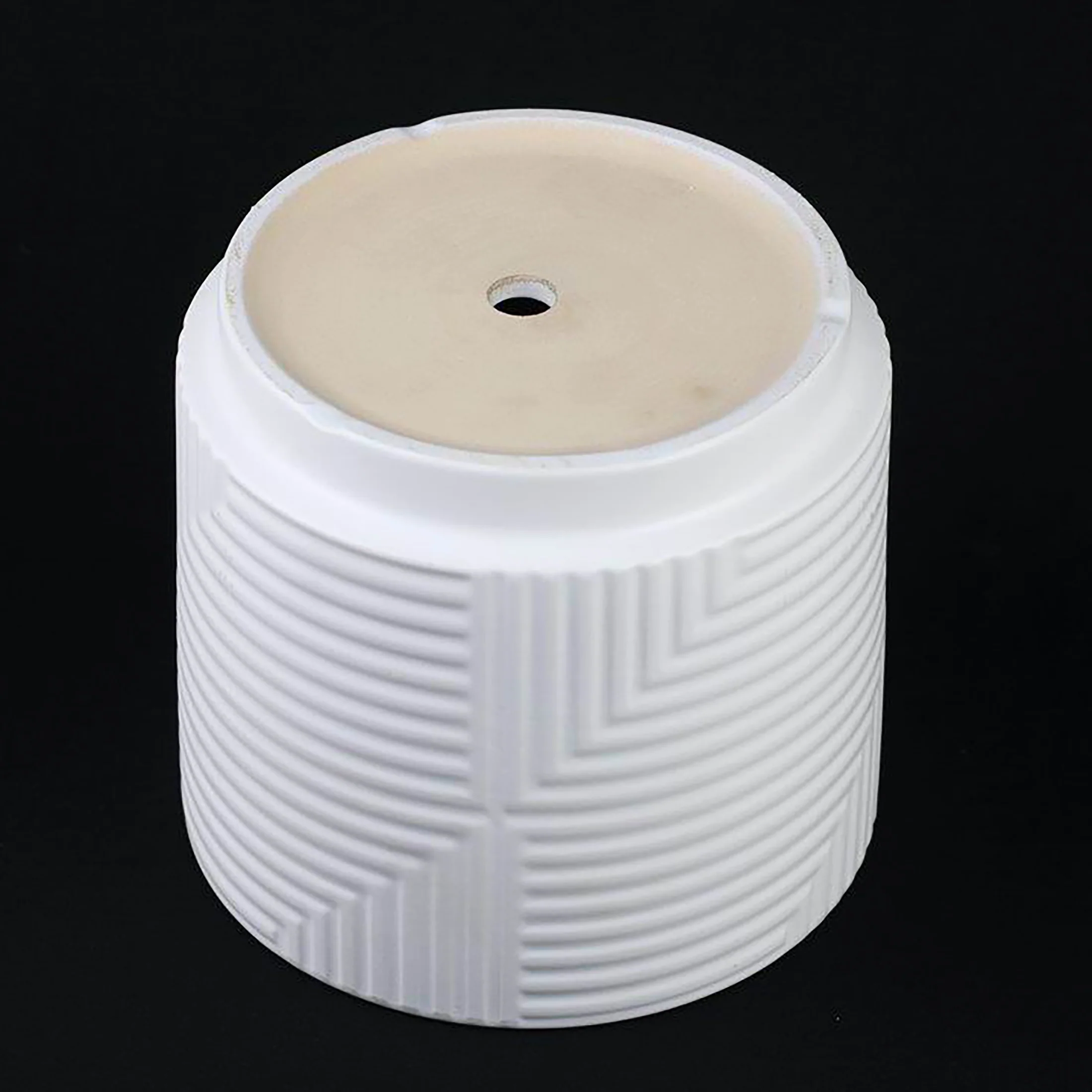 3-Piece White Stoneware Planter Set with Geometric Line Design - Image 7
