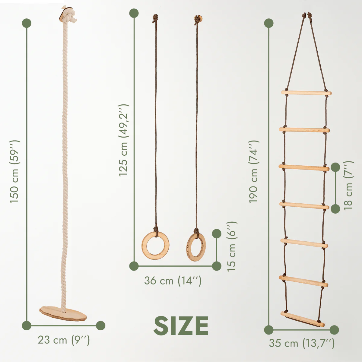 3-in-1 Swing & Climbing Set: Rope Ladder, Gym Rings & Disc Swing - Image 2