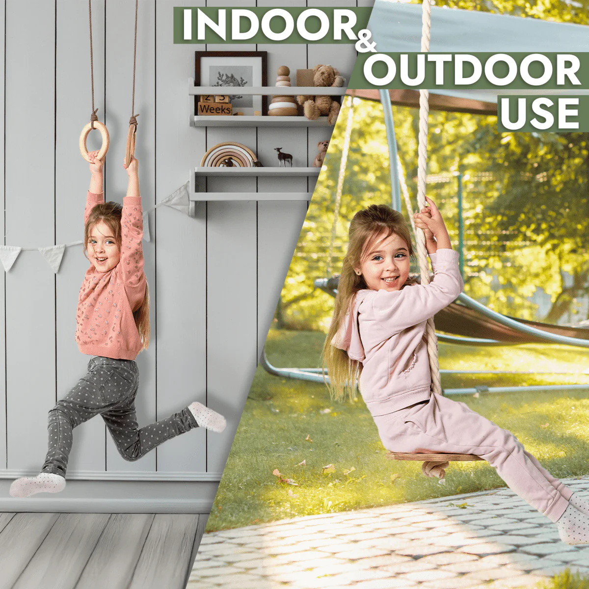 3-in-1 Swing & Climbing Set: Rope Ladder, Gym Rings & Disc Swing - Image 4