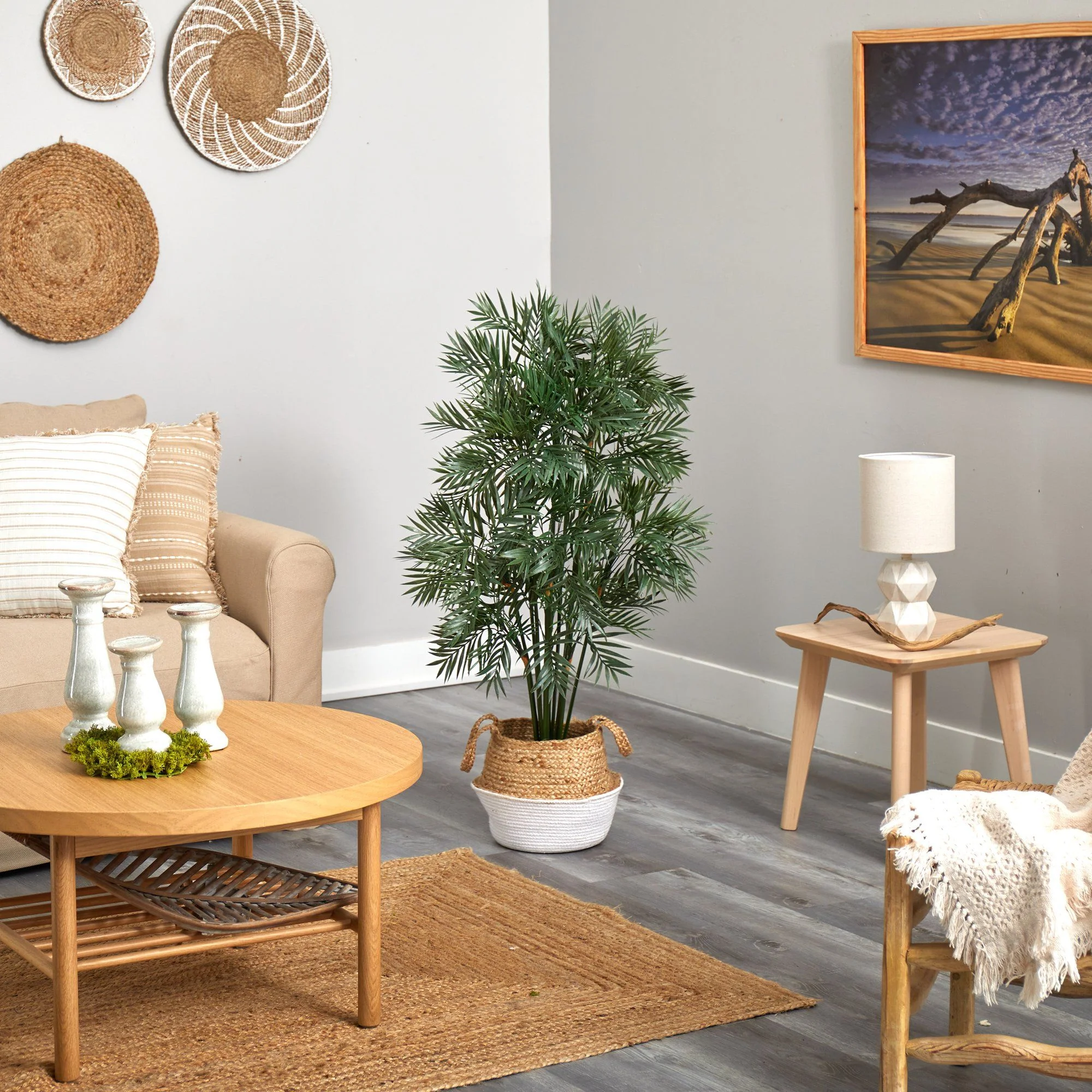 4' Parlor Palm Artificial Tree in Handmade Woven Planter - Image 4