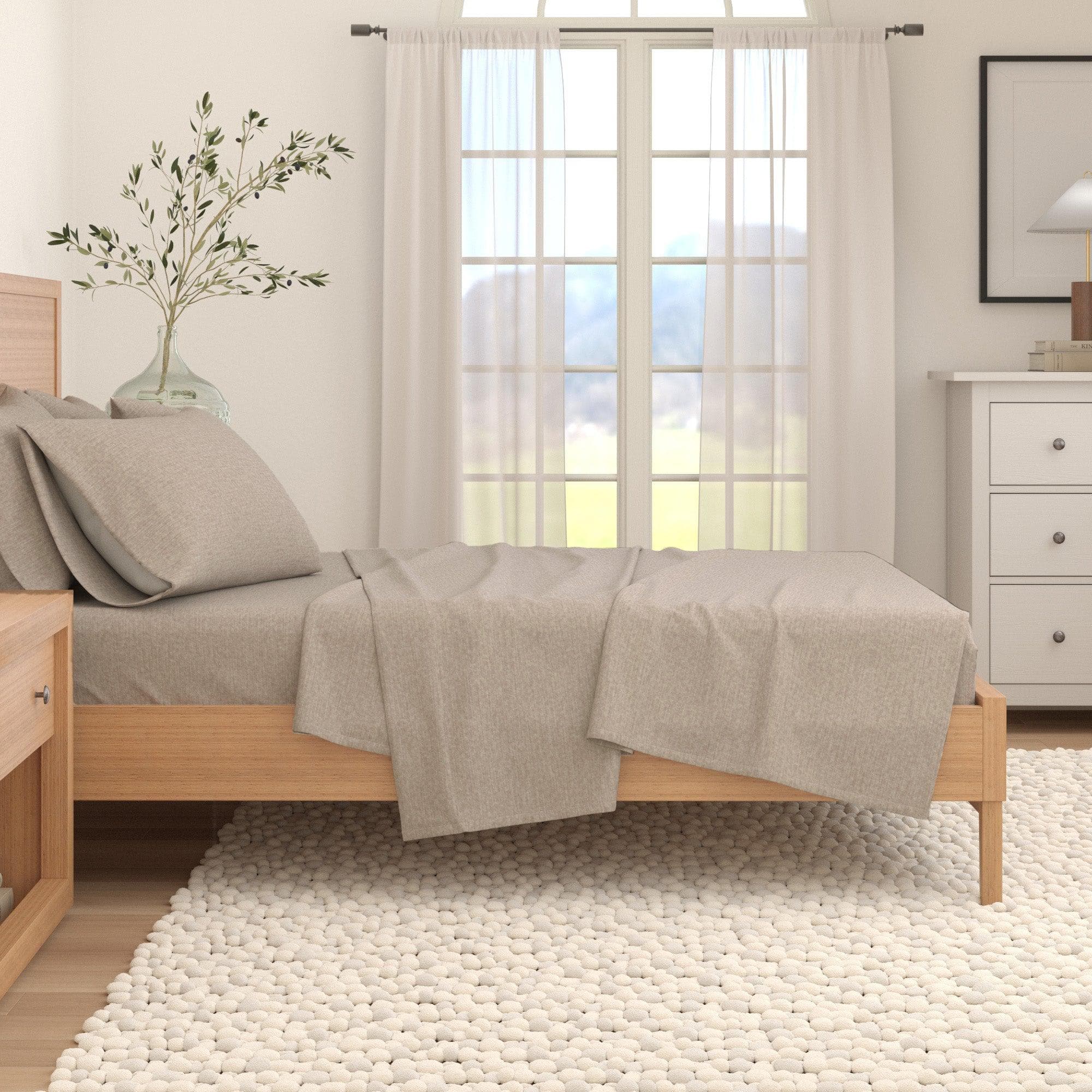 4 Piece Heathered Solid Cotton Blend Flannel Sheet Set - Anders Collection - Image 12
