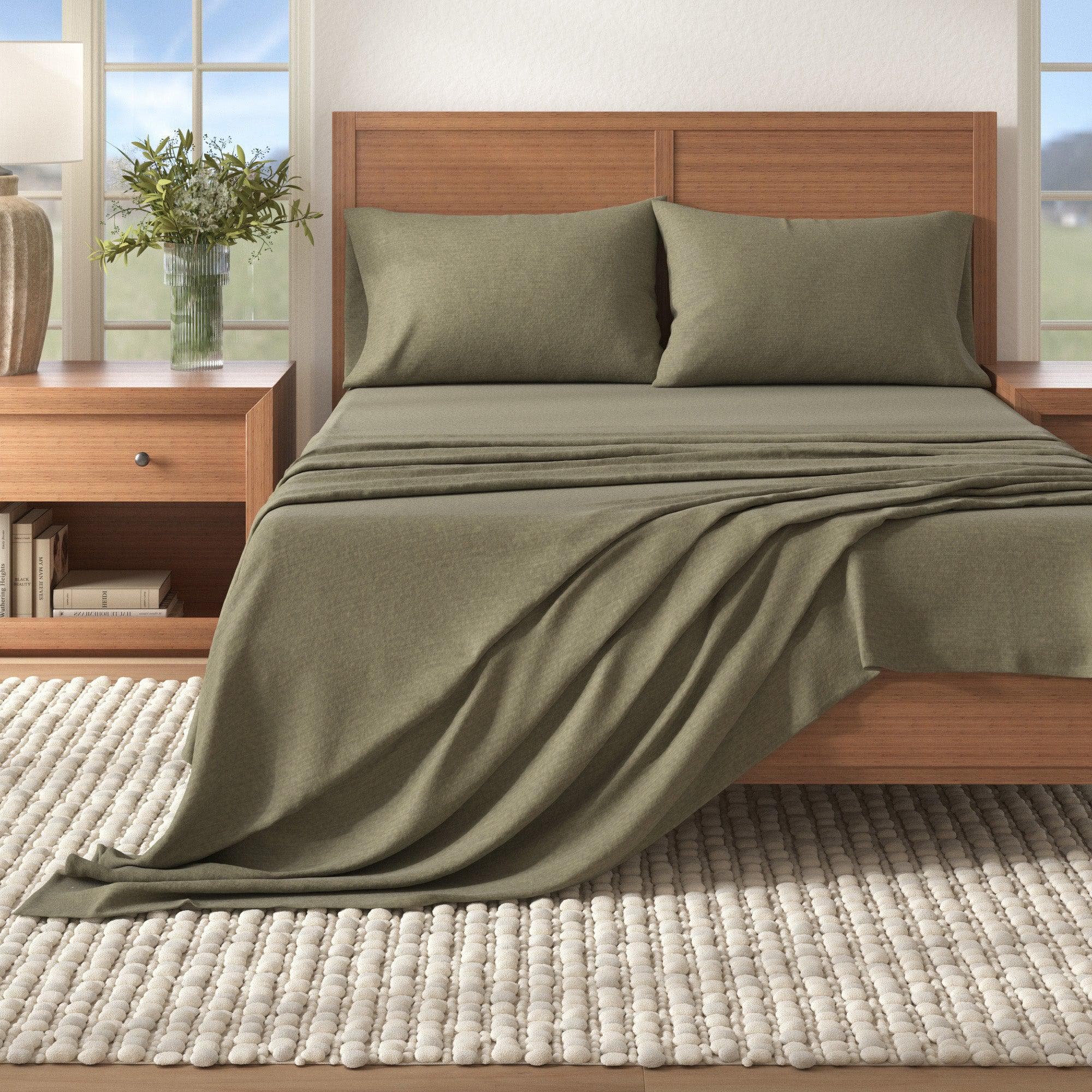 4 Piece Heathered Solid Cotton Blend Flannel Sheet Set - Anders Collection - Image 13