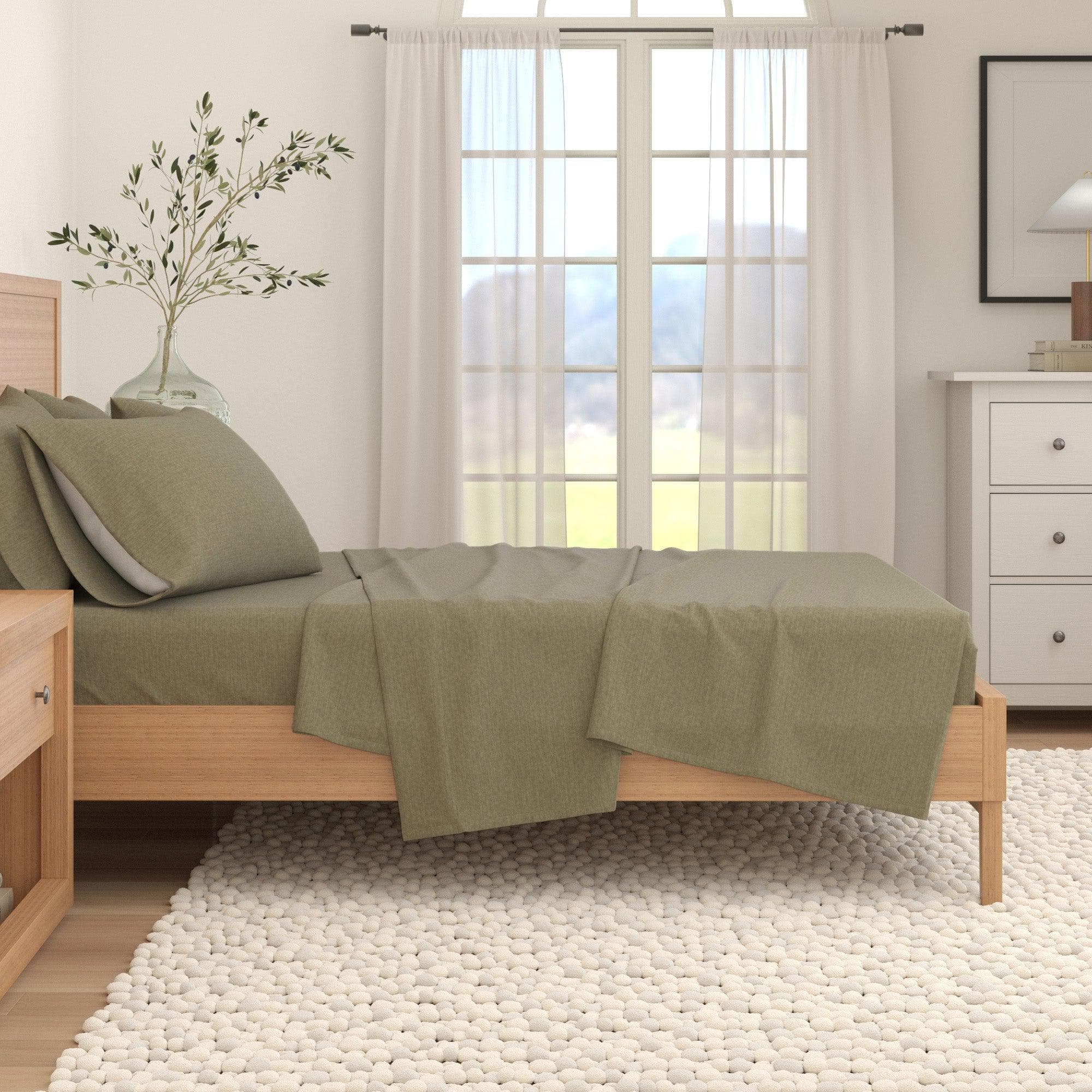 4 Piece Heathered Solid Cotton Blend Flannel Sheet Set - Anders Collection - Image 18
