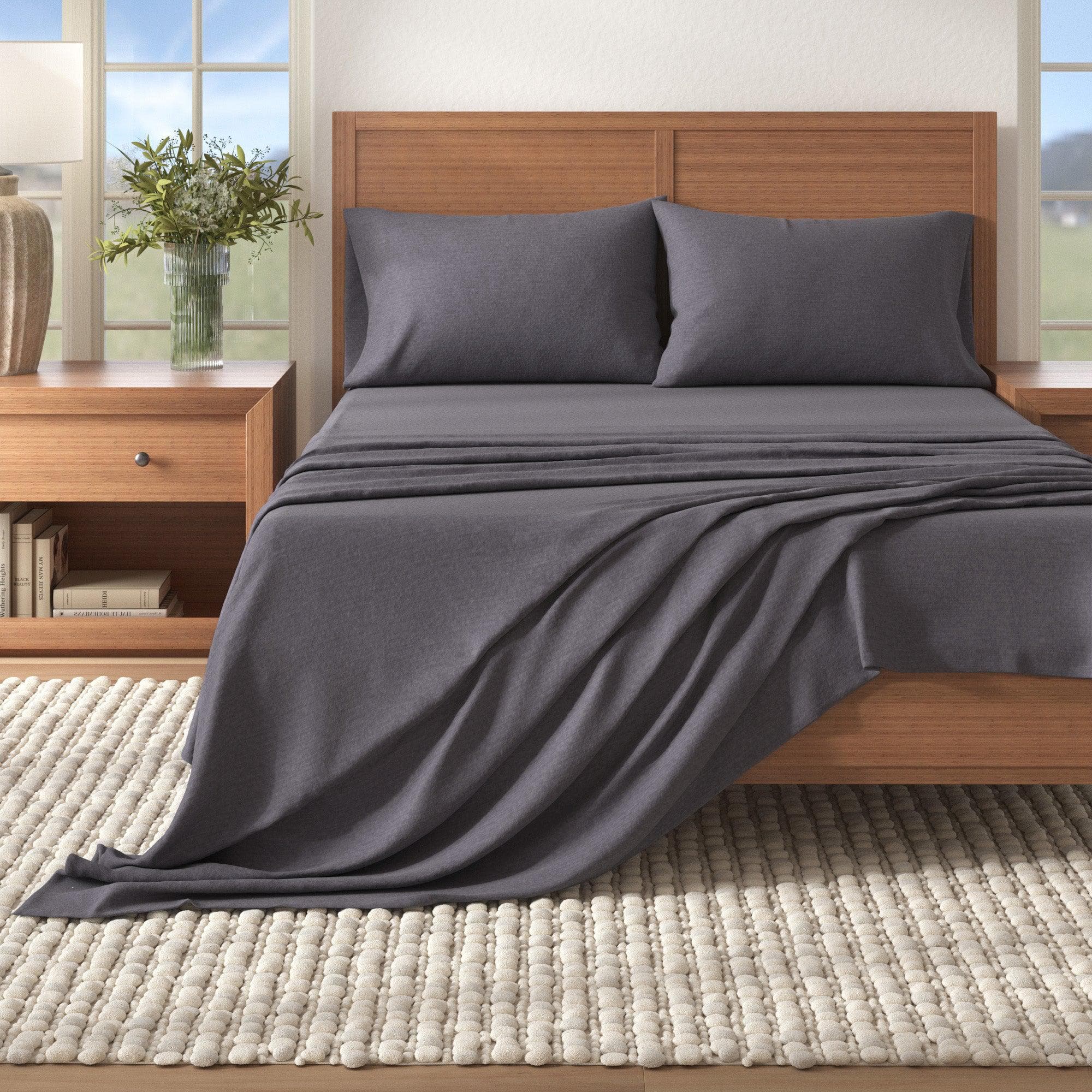 4 Piece Heathered Solid Cotton Blend Flannel Sheet Set - Anders Collection - Image 19