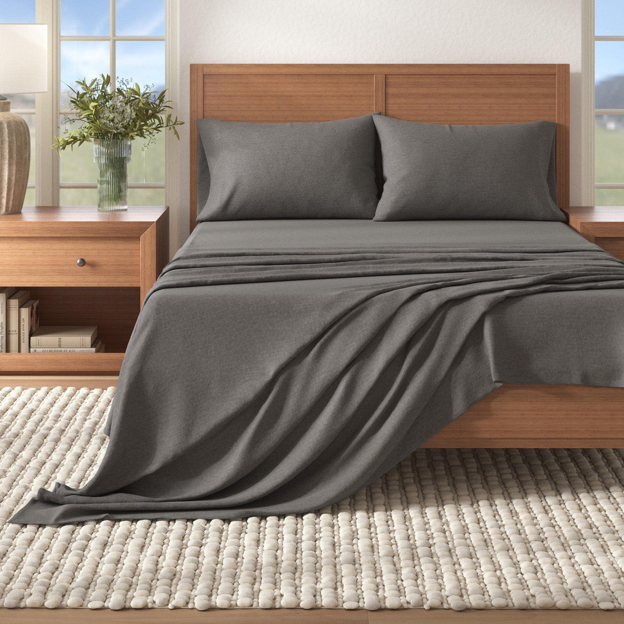 4 Piece Heathered Solid Cotton Blend Flannel Sheet Set - Anders Collection - Image 25