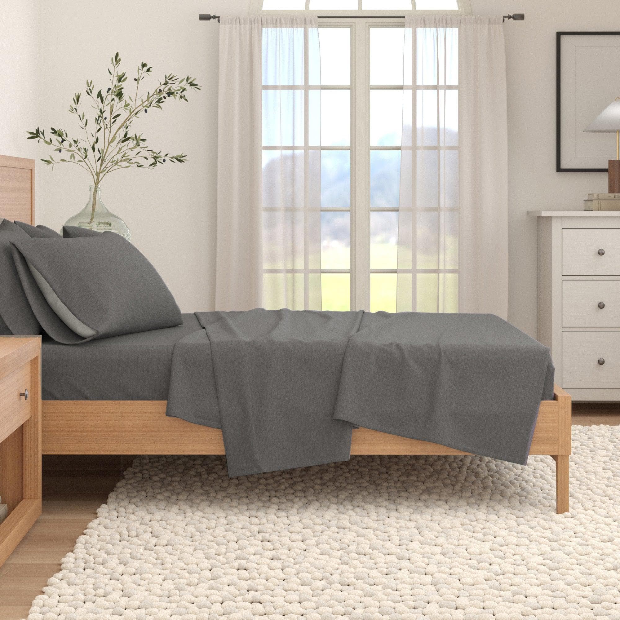 4 Piece Heathered Solid Cotton Blend Flannel Sheet Set - Anders Collection - Image 30
