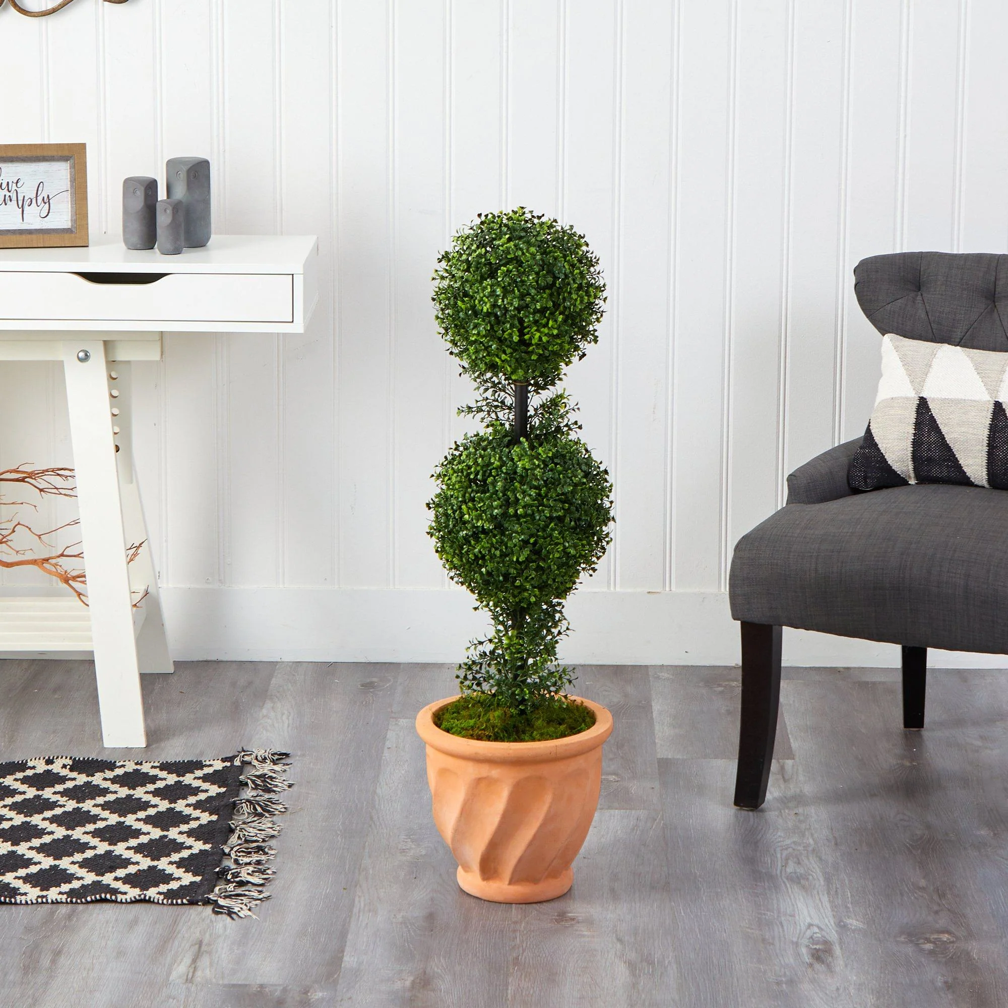 40” Boxwood Double Ball Topiary Artificial Tree in Terra-Cotta Planter - Image 3