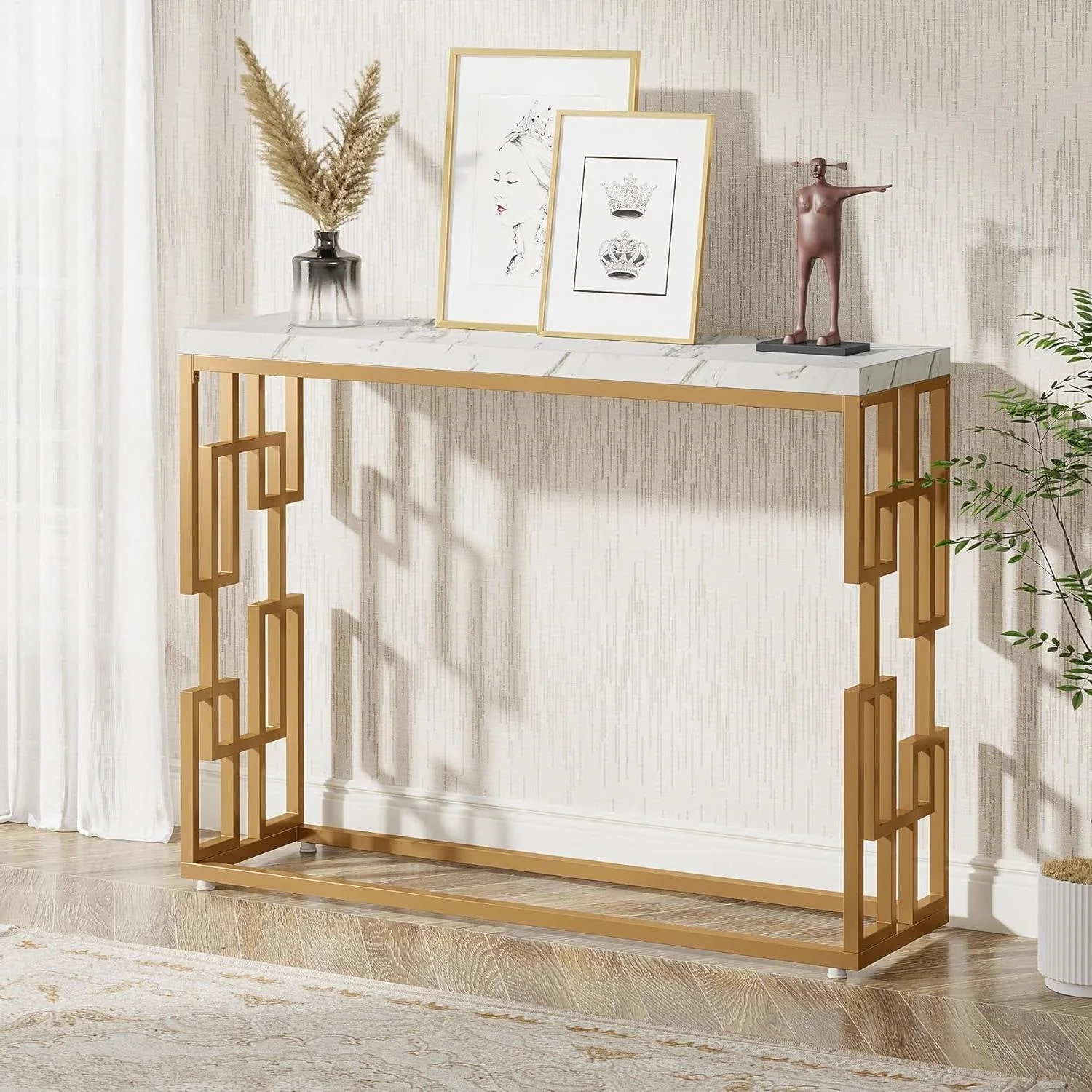 Console Sofa Table with White Faux Marble Top - Image 3