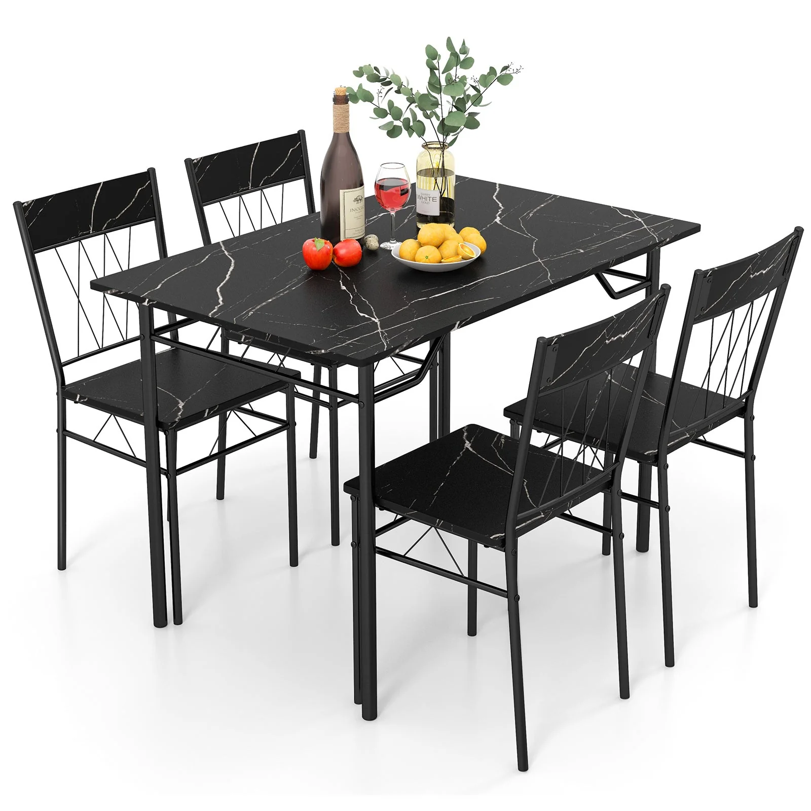 5-Piece Dining Table Set for 4 with 4 Dining Chairs - Black - Image 4