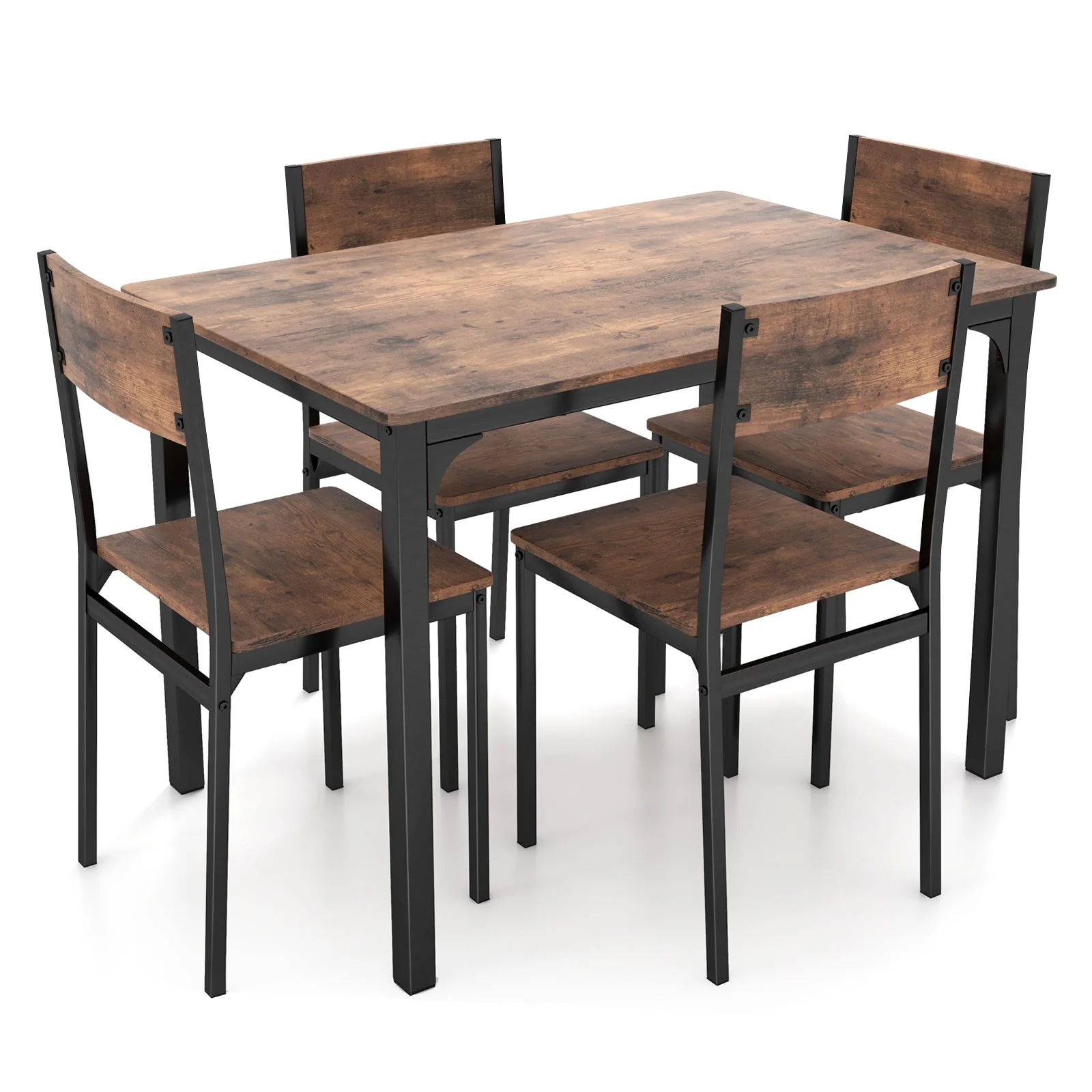 5 Piece Dining Table Set Industrial Style for 4 - Rustic Brown - Image 4