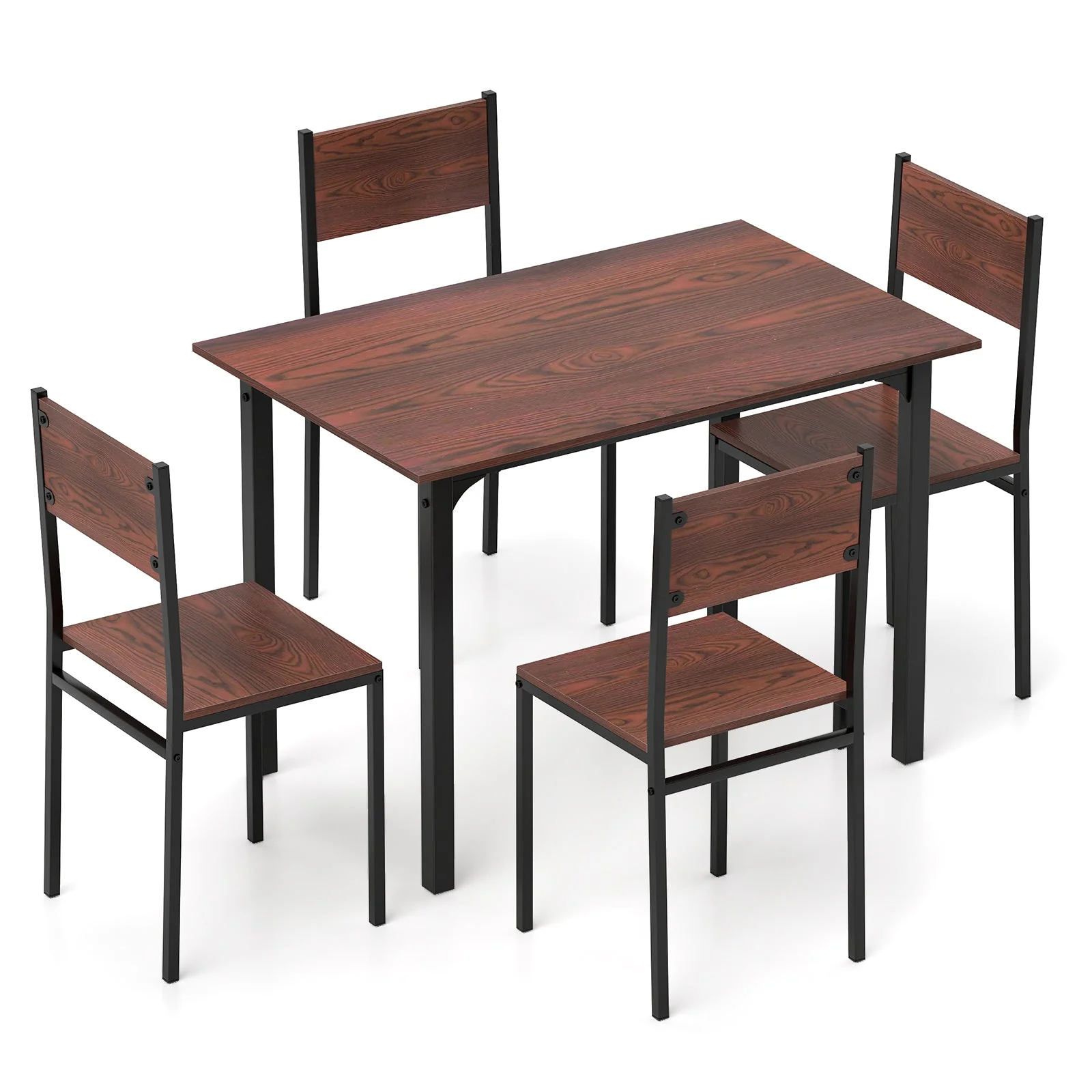 5 Piece Dining Table Set Industrial Style - Walnut - Image 5