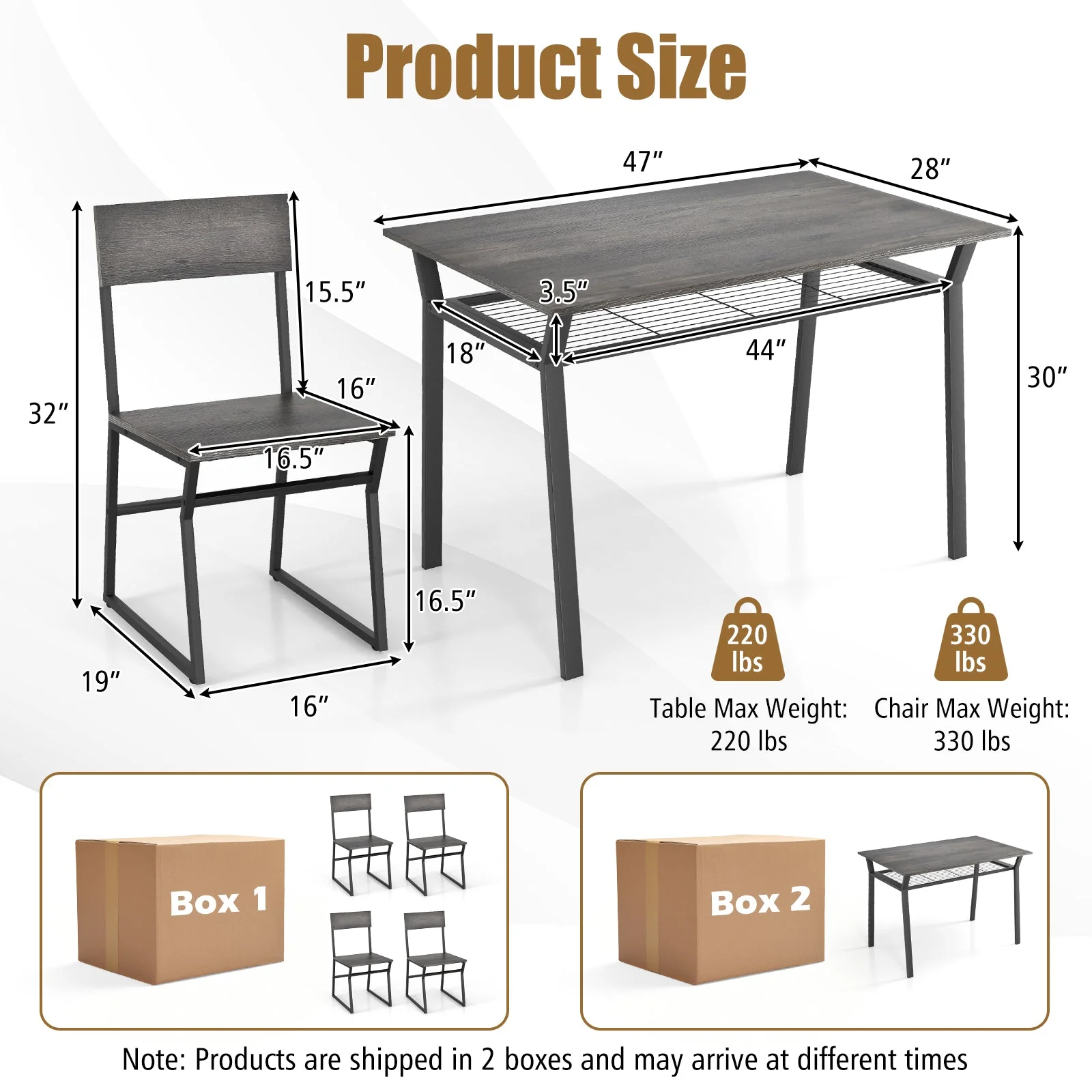 5 Piece Dining Table Set with Storage Rack - Gray - Image 5