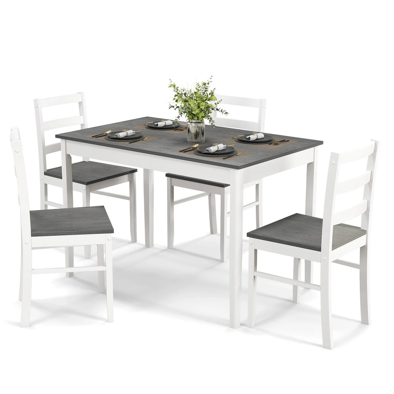5-Piece Wooden Dining Set with 4 Chairs - Gray - Image 3