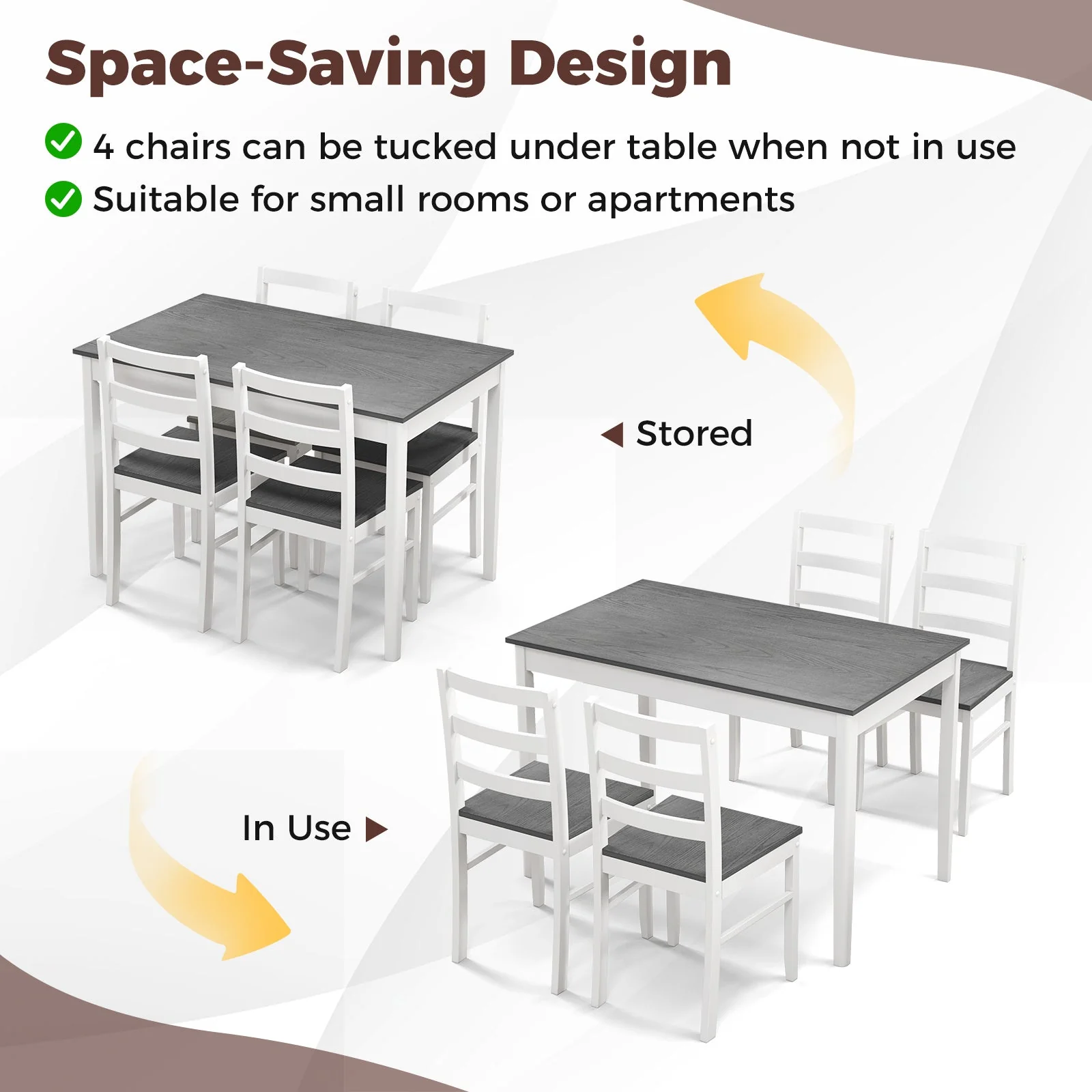 5-Piece Wooden Dining Set with 4 Chairs - Gray - Image 8