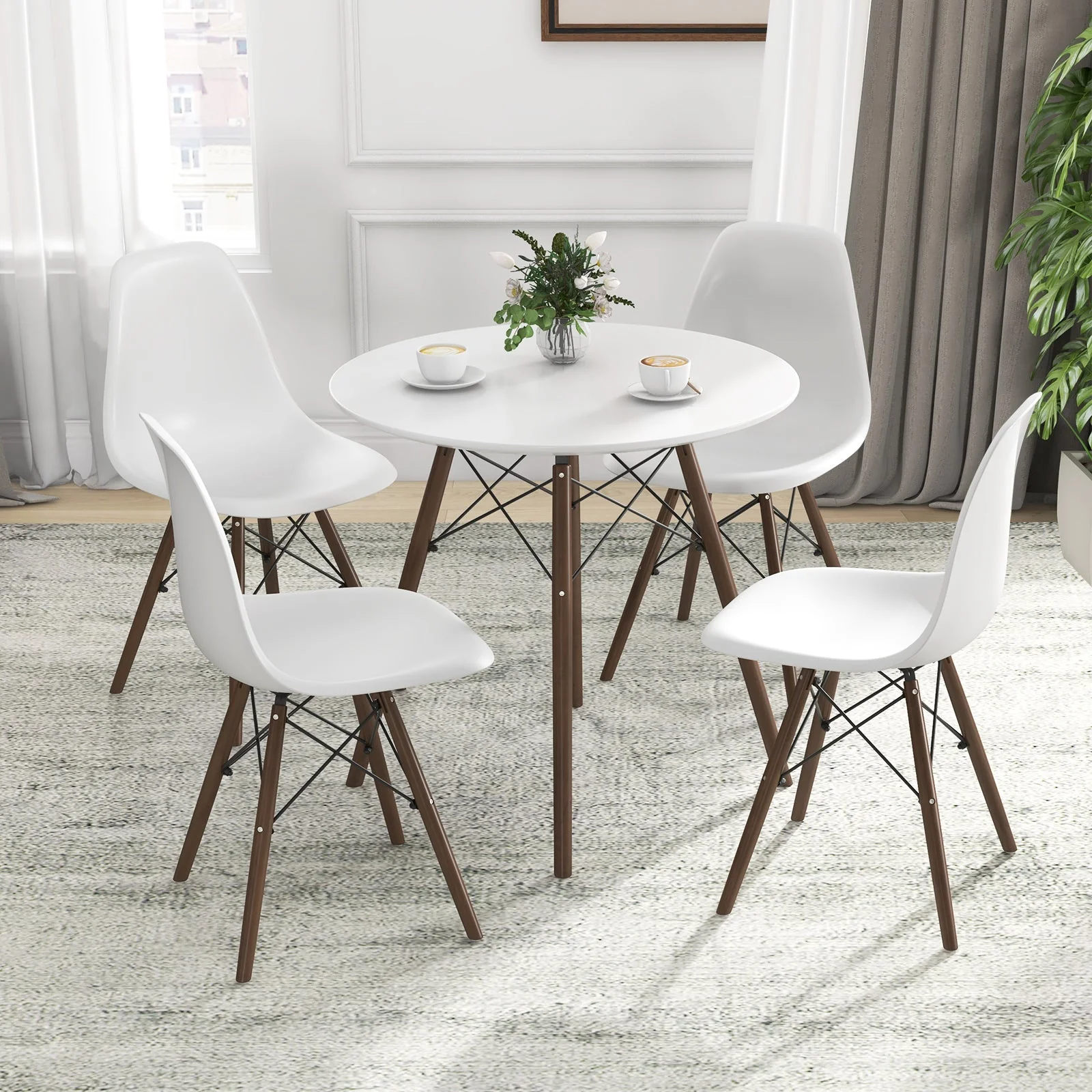 5 Pieces Dining Table Set With Solid Wood Leg - Beige