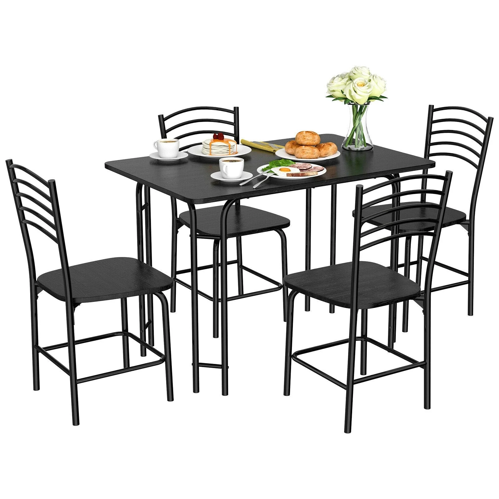 5 Piece Wooden Rectangular Dining Table Set - Image 4