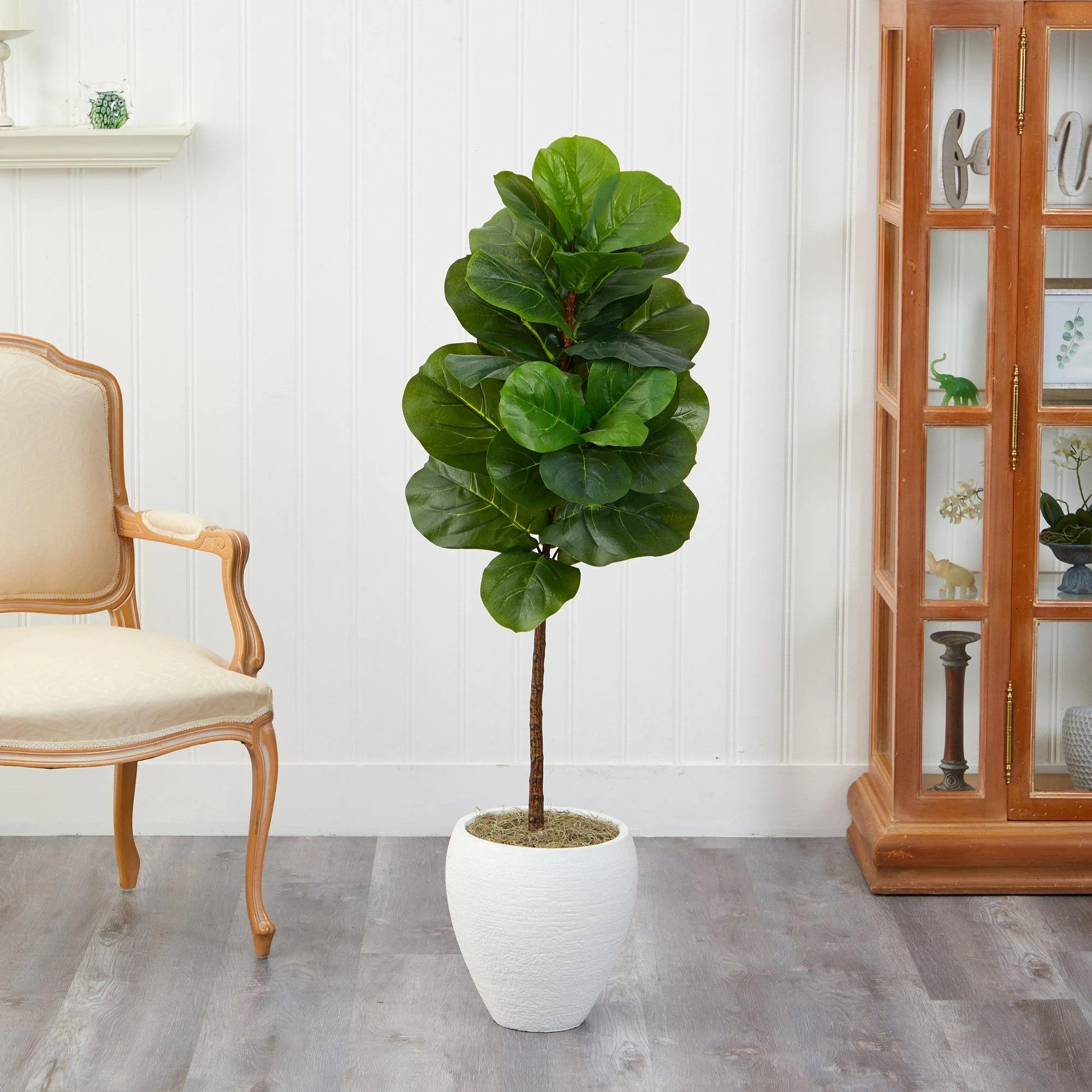 52” Fiddle Leaf Artificial Tree in White Planter - Image 3